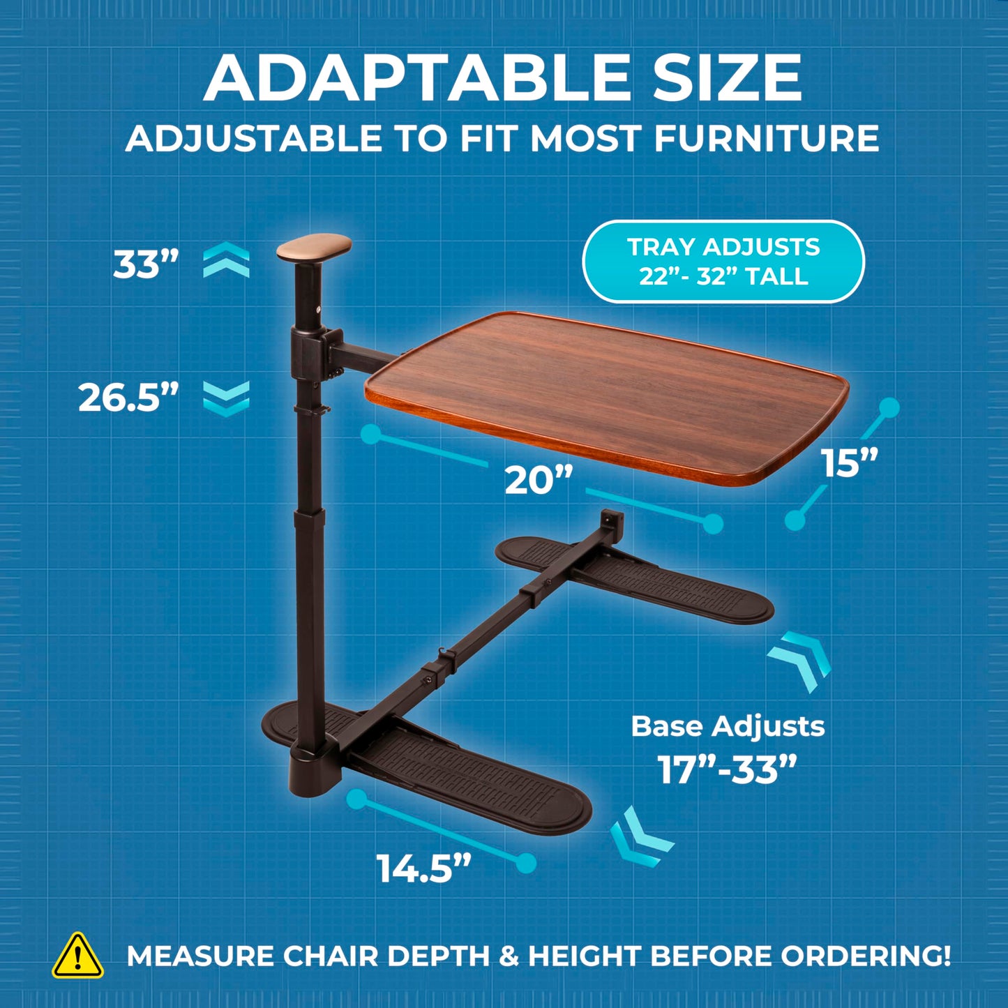 Stander Wonder Tray Plus, Adjustable Recliner Swivel TV Tray with Standing Handle for Seniors & Elderly Adults, Walnut Laptop Desk for Couches & Chairs, Mobility Aid Sit and Stand Assist