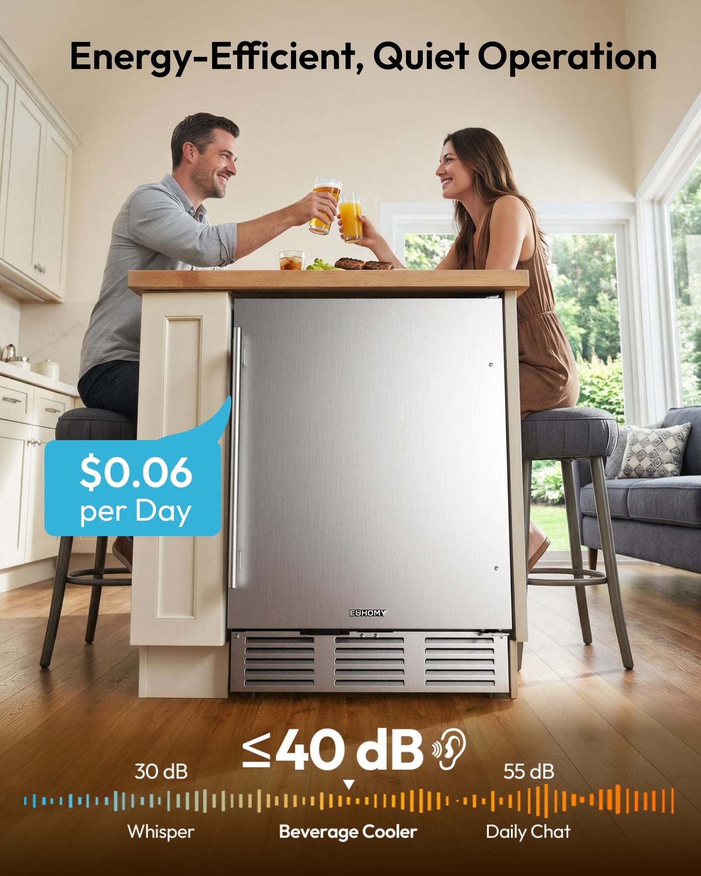 EUHOMY 24 Inch Beverage Refrigerator, Undercounter Beverage Fridge 180 Can with Stainless Steel Door for Home Patio, Beverage Cooler Built-in or Freestanding, outdoor refrigerator for Soda Beer Wine