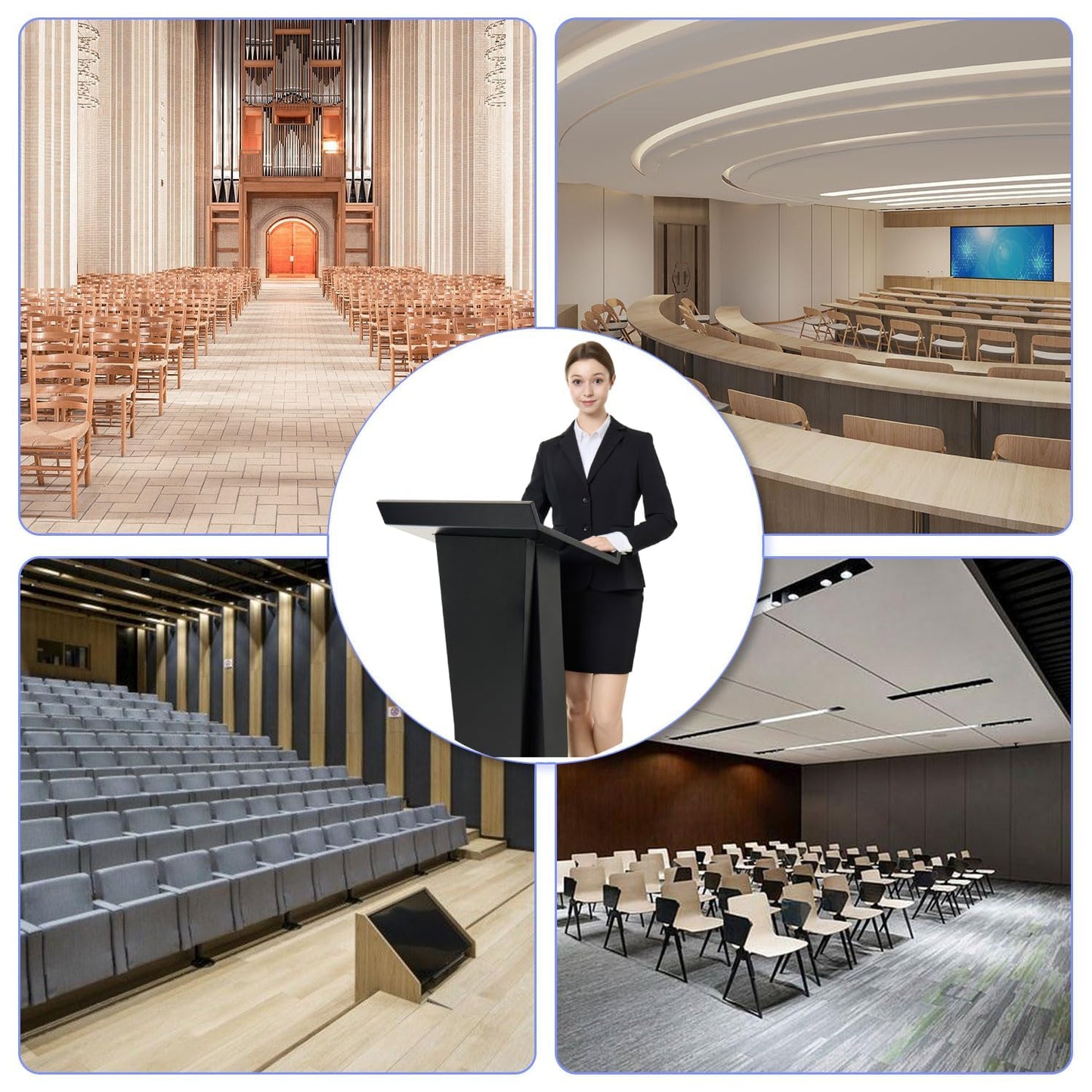 MOOFI Mobile Podium Stand with Wheels, Heavy Duty Rolling Lectern with Lockable Casters, Black Metal Pulpit with Storage Cabinet for Church, Classroom, Office & Conference Presentations