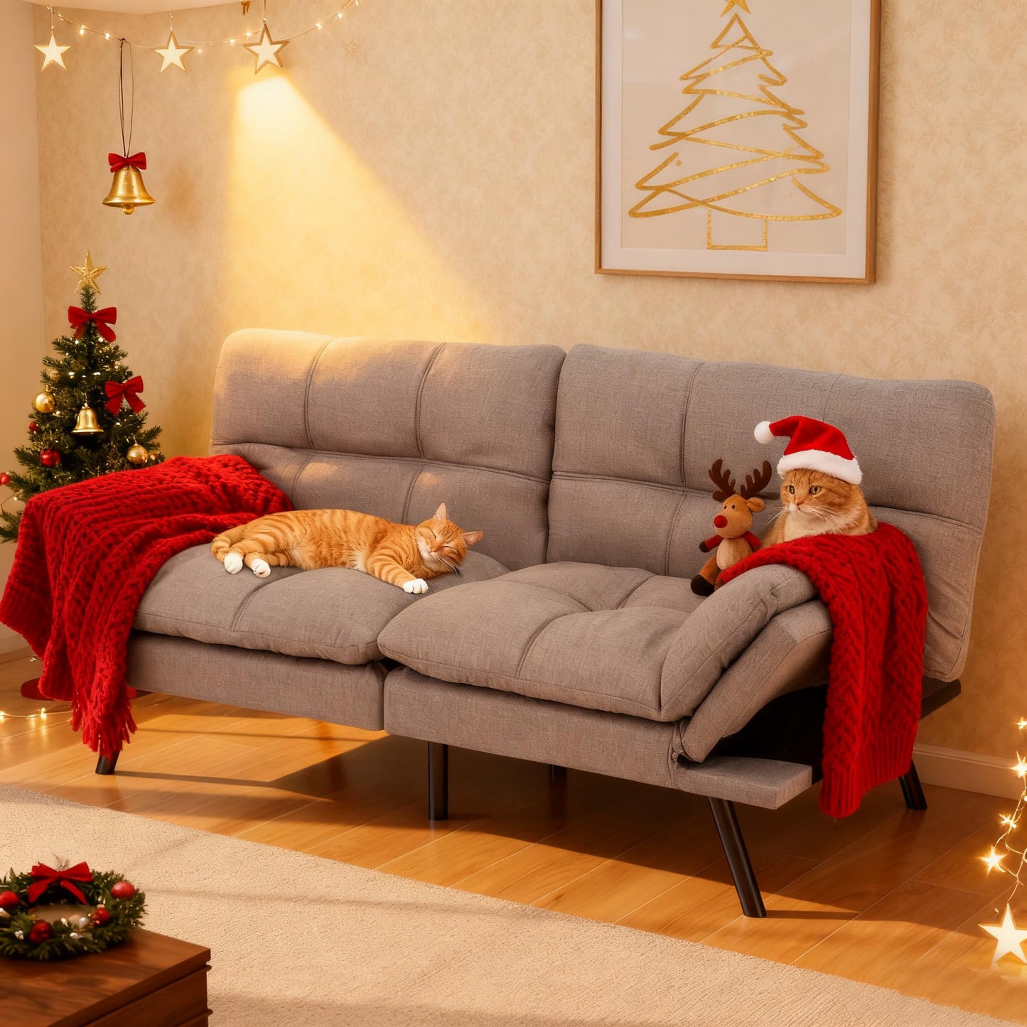 Opoiar Futon Sofa Bed Convertible Memory Foam Couch Bed Futon Sets Folding Modern Sleeper Sofa Gray Loveseat for Studio,Drom,Apartment,Game Room and Small Space