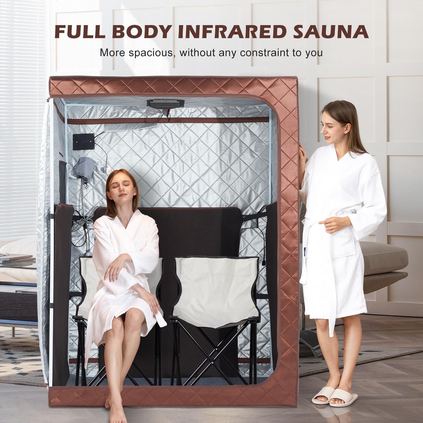 amocane 2 Person Portable Infrared Sauna, Oversize Full Body Home Sauna Spa for Relaxation & Detox, Dry Heated Saunas Tent with Remote Control, 2 Foldable Sauna Chairs(L 47.24" x W 35.43" x H 62.99")