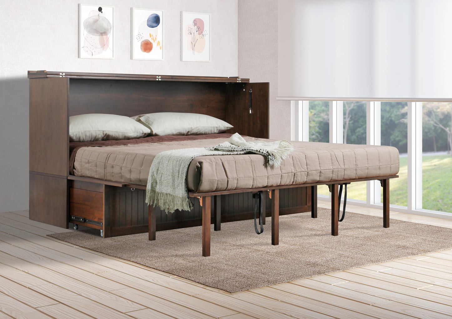 Mega Solutions Murphybedz Tuscany Murphy Cabinet Chest Bed with Charging Station 6 Inch (Tobacco, King)