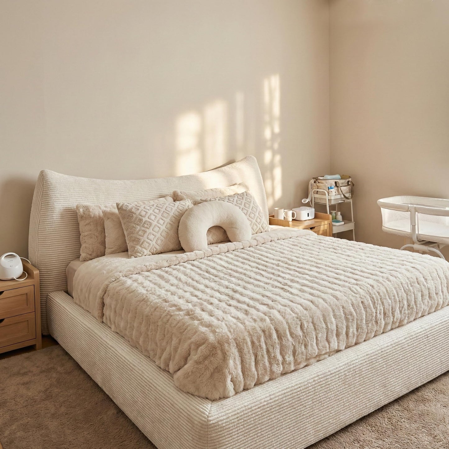 Homkdom Cloud Bed Frame with Headboard,Upholstered Soft King Size Bed Frame Rounded Corner Design,Boucle Bed Frame for Modern Bedrooms Apartments, Guest Rooms,Beige