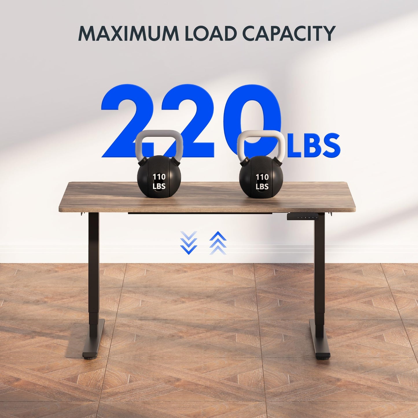 FLEXISPOT E6 3-Stage Dual Motor Electric Standing Desk 55 x 28 Sit Stand Up Desk, Holds 220 lbs, Adjustable Height w/Memory Presets, One-Piece Brown Wood Grain Desktop & Black Frame, Ships in 2 Boxes