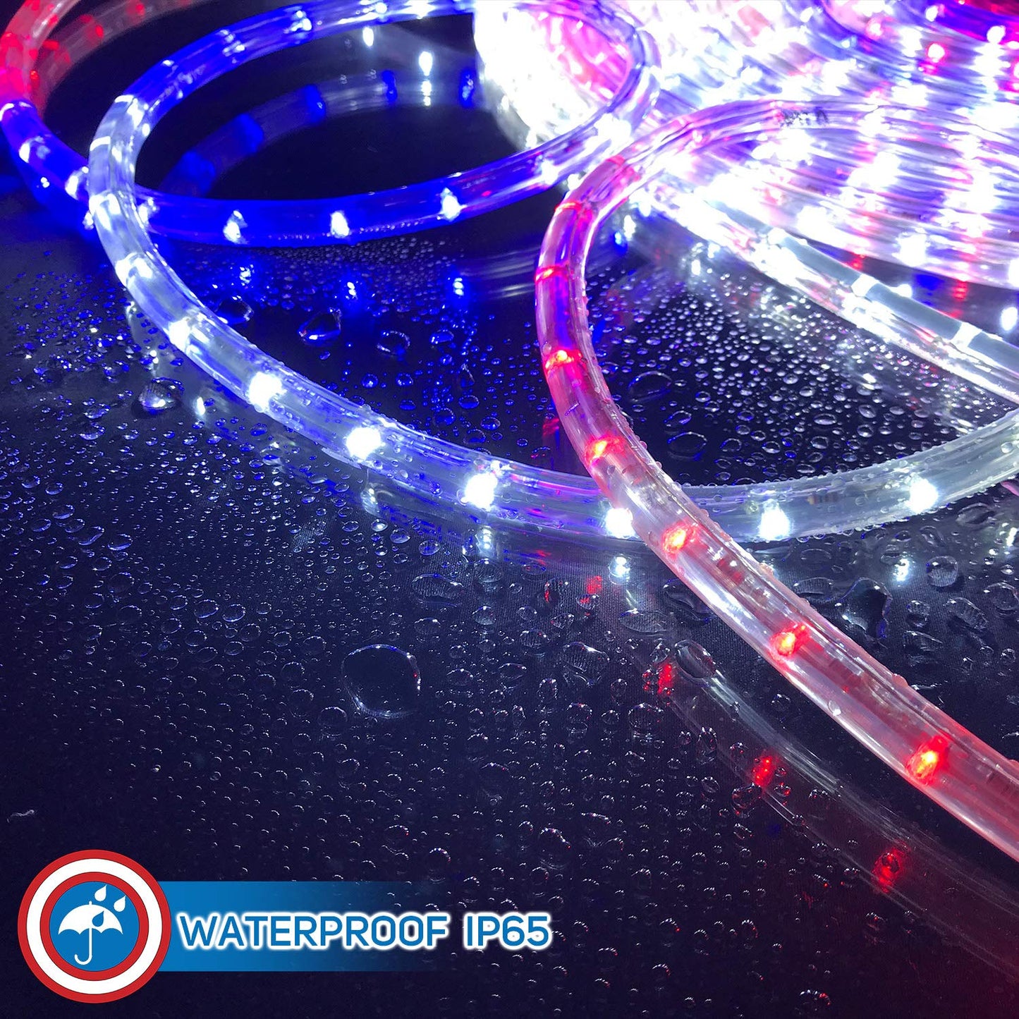 Russell Decor Patriotic Rope Lights, 30 Feet, Red White Blue, Plastic, Model RDROPERWB30, Ideal for Independence Day, Memorial Day, Veterans Day