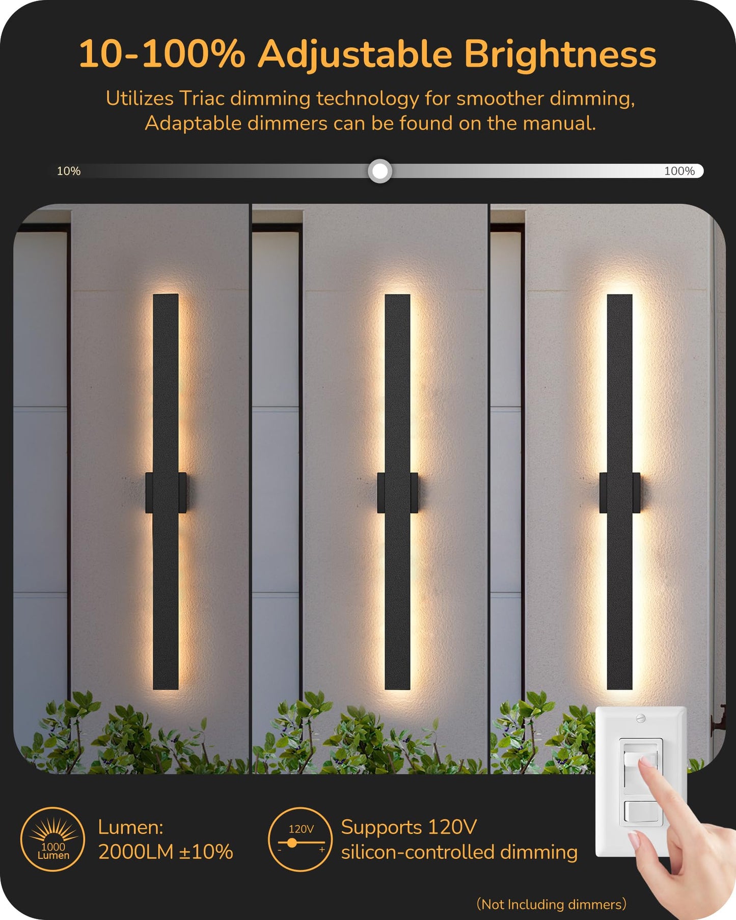 EDISHINE 2 Pack Modern Outdoor Wall Lights, Dimmable 39.4in Linear LED, IP65 Waterproof, Black, Model BD050