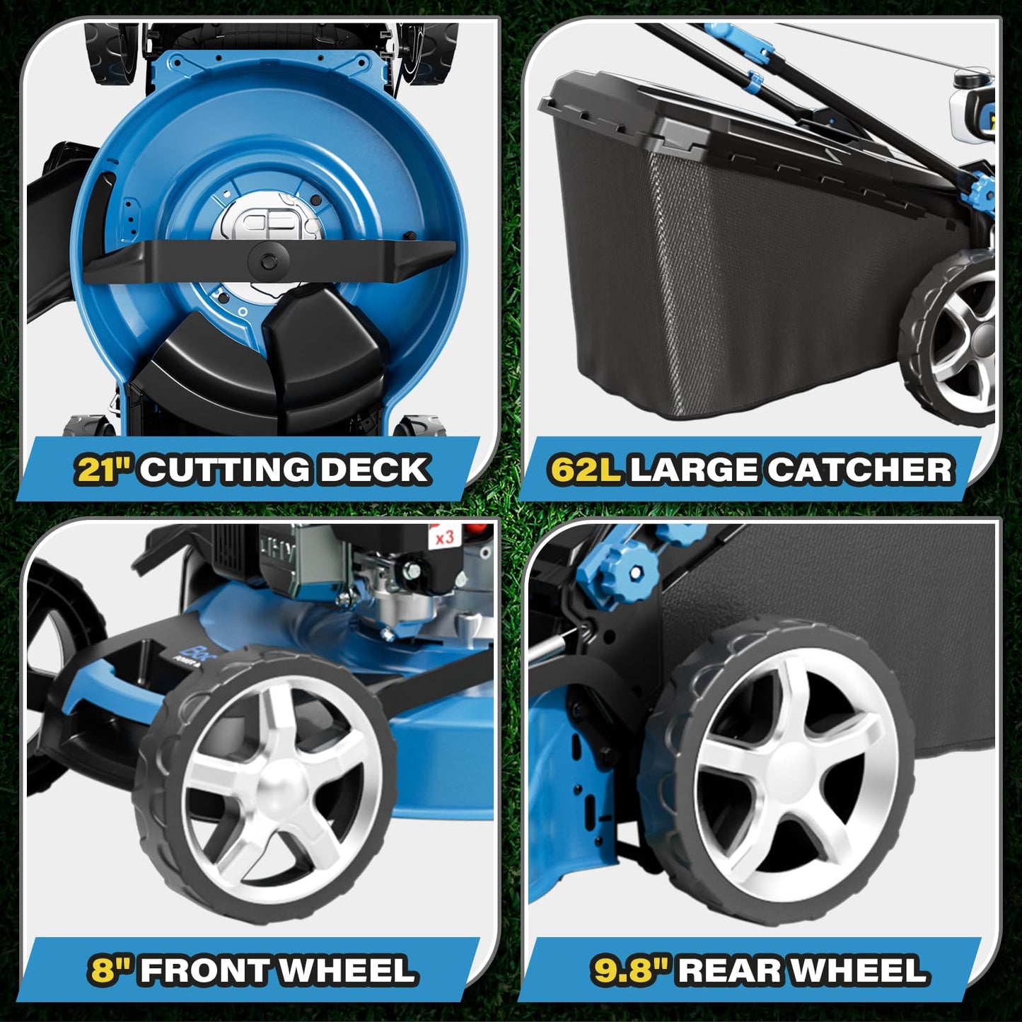 Gas Powered Push Lawnmower, 21-Inch Cutting Deck, 201cc 4-Cycle Engine, 7 Levels Adjustable Cutting Height, 3-in-1 Functions (21-inch-201cc)