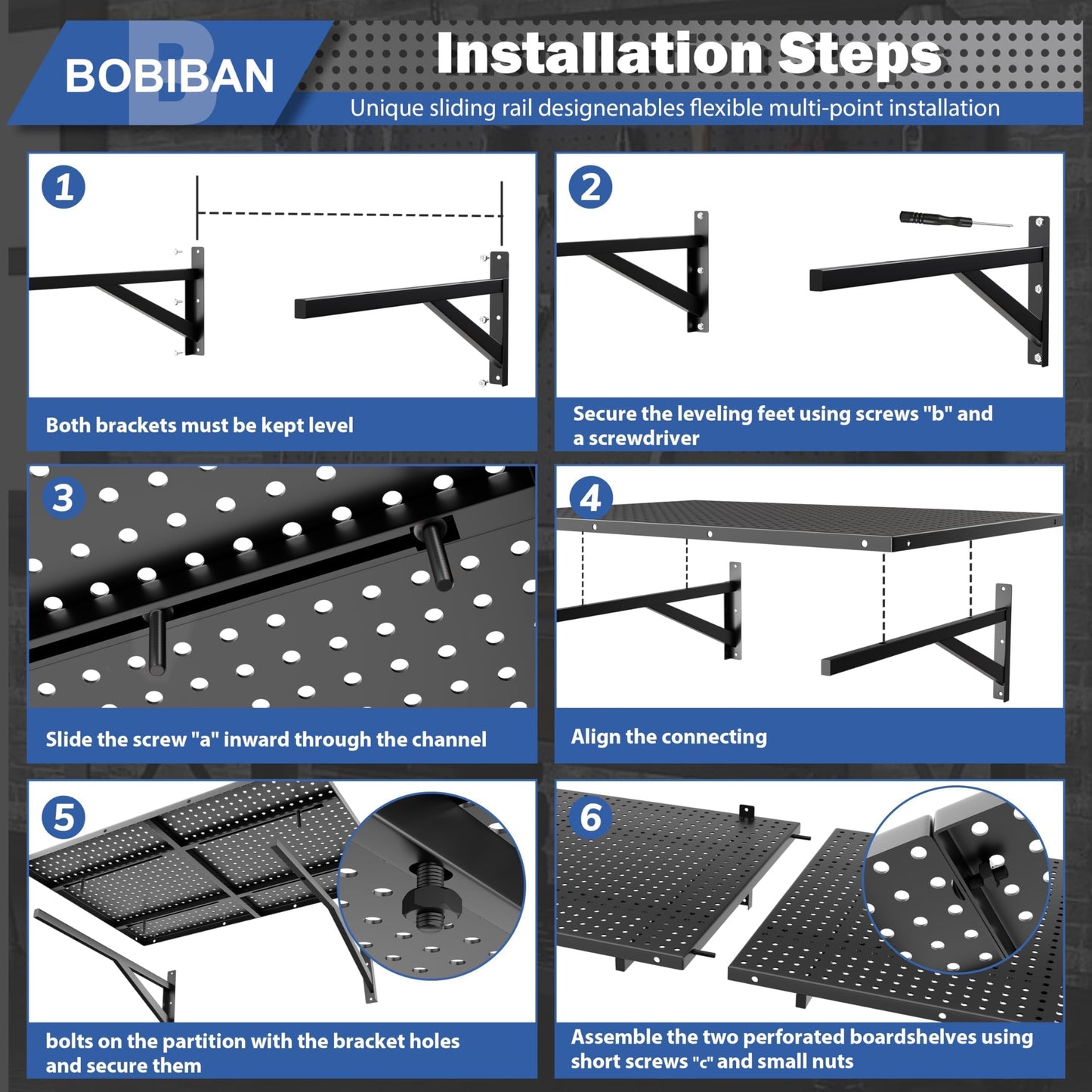 BOBIBAN 4 Pack Garage Wall Shelving Heavy Duty 2x3ft, Black