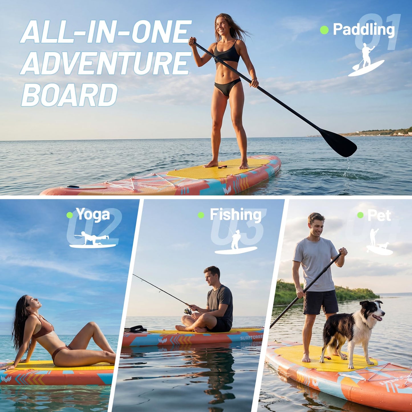 Surftorrent 11’x 33" Inflatable Stand Up Paddle Board for Adults & Youth - Wide Stable Design, Non-Slip EVA Deck, Includes Premium SUP Paddle Board Accessories, All Skill Levels (Laser Light-JH)