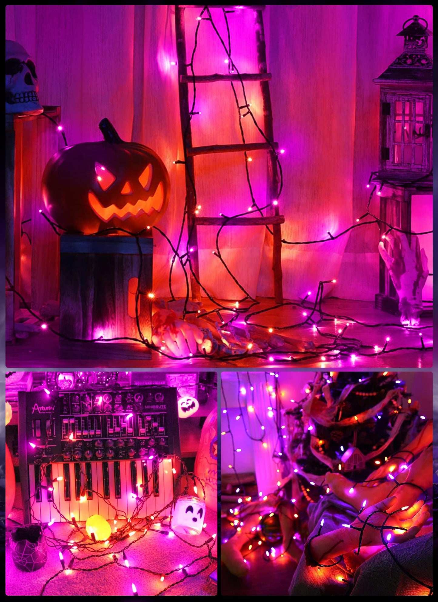 Minetom Outdoor Halloween Lights, 100 LED String Lights, 39 Feet, Waterproof, Orange & Purple, 8 Lighting Modes