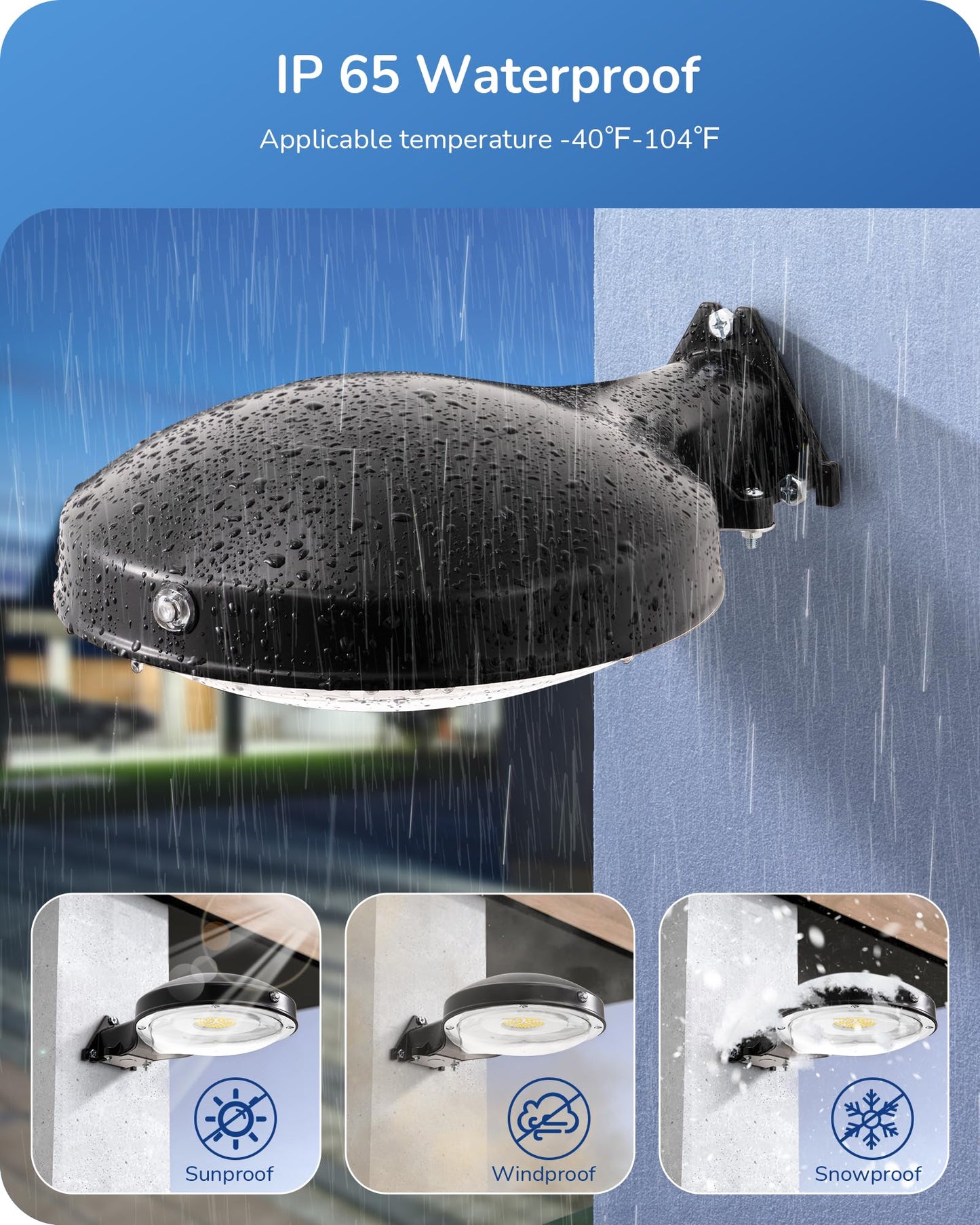 EDISHINE LED Barn Light, 10000LM 65W, Dusk to Dawn, IP65 Waterproof, Black, Model HHBL65A