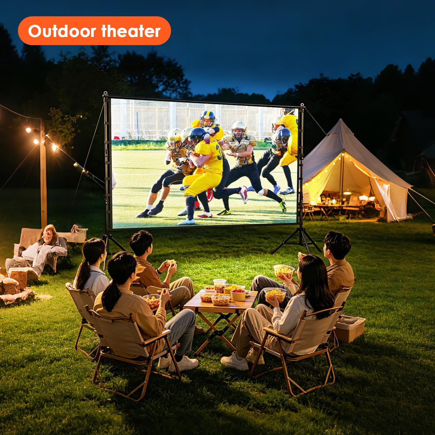 Outdoor Projector Screen with Stand, 200 inch Indoor Movie Screen 16:9 4K Rear Front Portable Projection Screen, Quick Setup Foldable Travel Home Theater Screen with Carry Bag for Backyard Camping