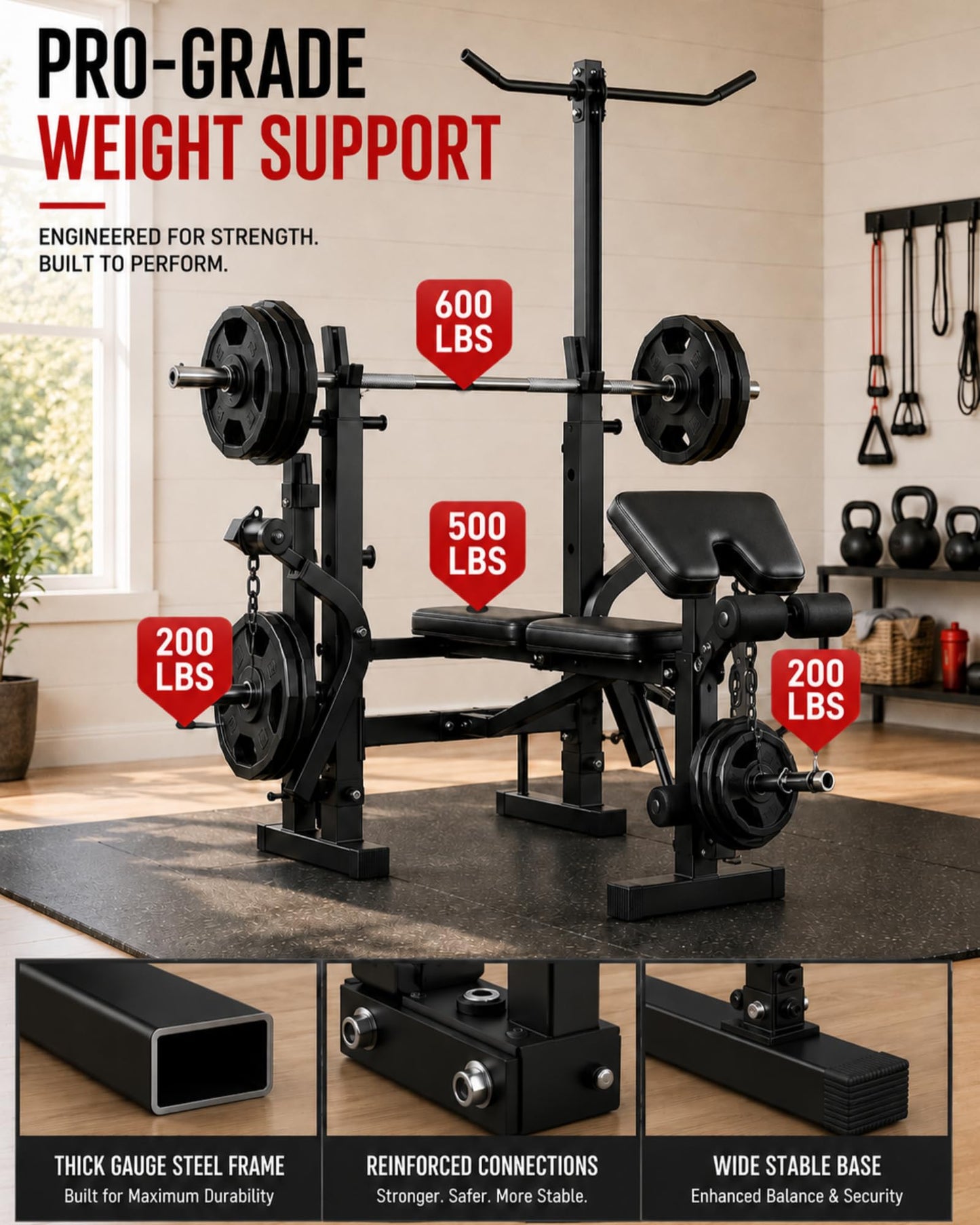 Garvee 8 in 1 Olympic Weight Bench Set with Leg Extension & Curl, Adjustable Bench Press Set with Rack, Preacher Curl Pad, Chest Fly,Lat Pulldown, Multi-Function Home Gym Strength Training Equipment