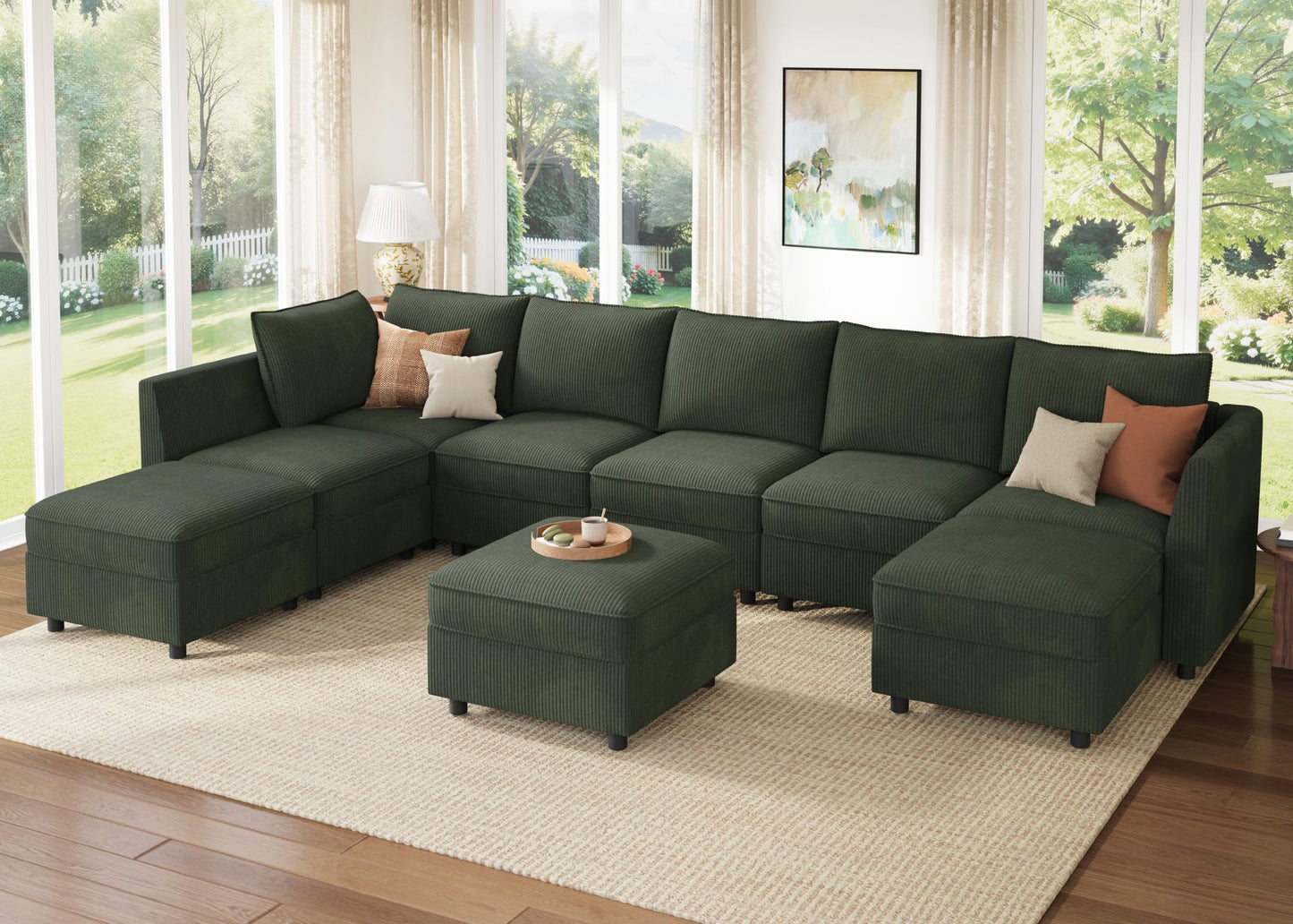 HONBAY Modular Sectional Sofa with Storage, U Shaped Couch Modular Convertible Sectional Couches for Living Room - Green