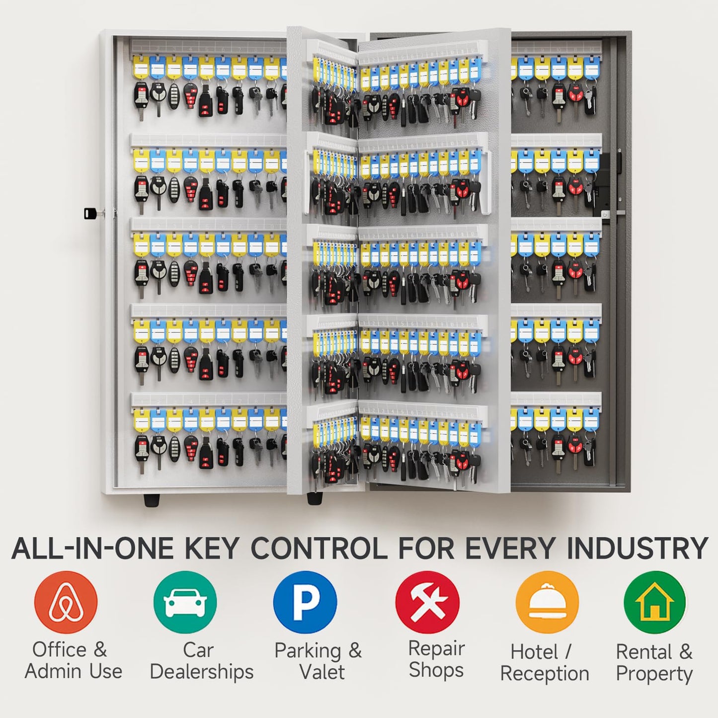 WeHere 360-Key Smart Key Lock Box, Wall-Mount Key Cabinet with Key Management App(Track Key Borrow/Return), Keypad, Bluetooth & WiFi Unlock (Sold Separately) for Commercial, School, Rental, Office