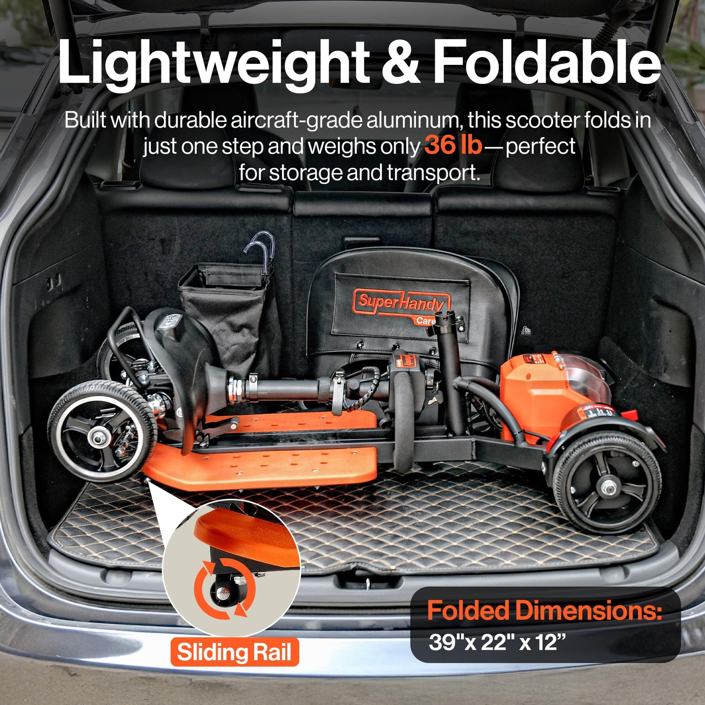 SuperHandy Passport Prime Power Mobility Scooter – Ultralight Aviation-Grade Aluminum Frame, Foldable & Compact, for Indoor & Outdoor, 48V Li-Ion Battery