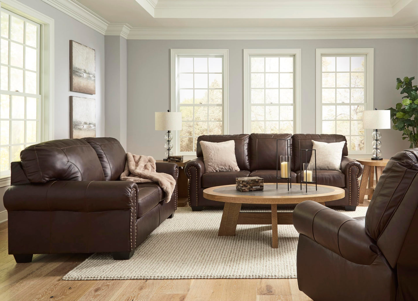Signature Design by Ashley Colleton Classic Leather Match Sofa with Nailheads, Dark Brown