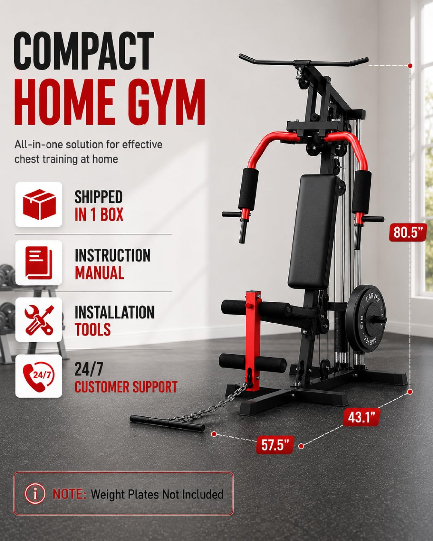 Home Gym Machine, Multifunctional Workout Equipment for Strength Training, Full Body Home Gym with Chest Press, LAT Pulldown, Leg Extension & Cable System