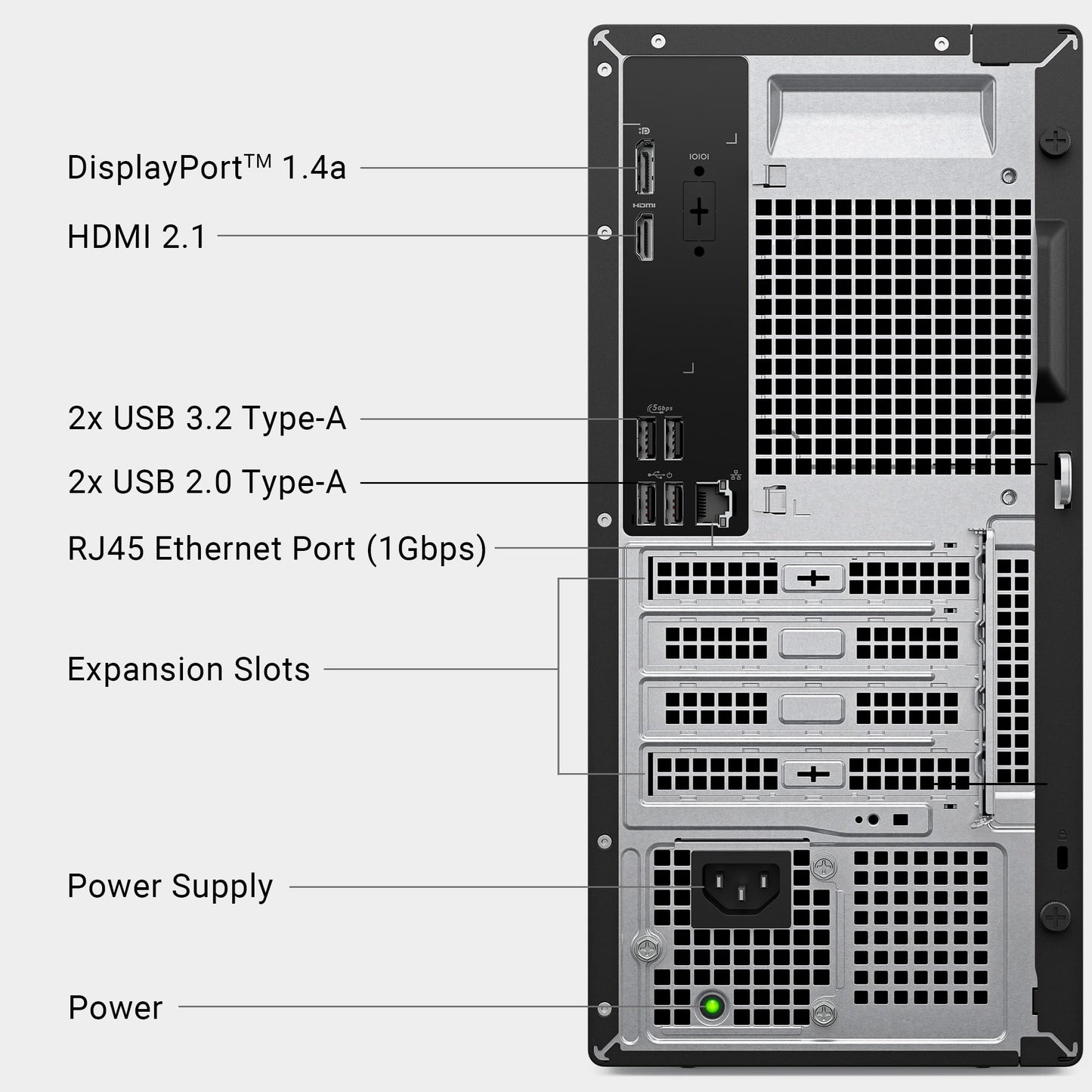Dell Tower Desktop ECT1250 - Intel Core Ultra 7-265 Processor, UHD Graphics, 16GB Memory, 1TB M.2 SSD, 3.0 SD Card Reader, Wired Keyboard and Mouse, Windows 11 Pro, Basic Onsite Service