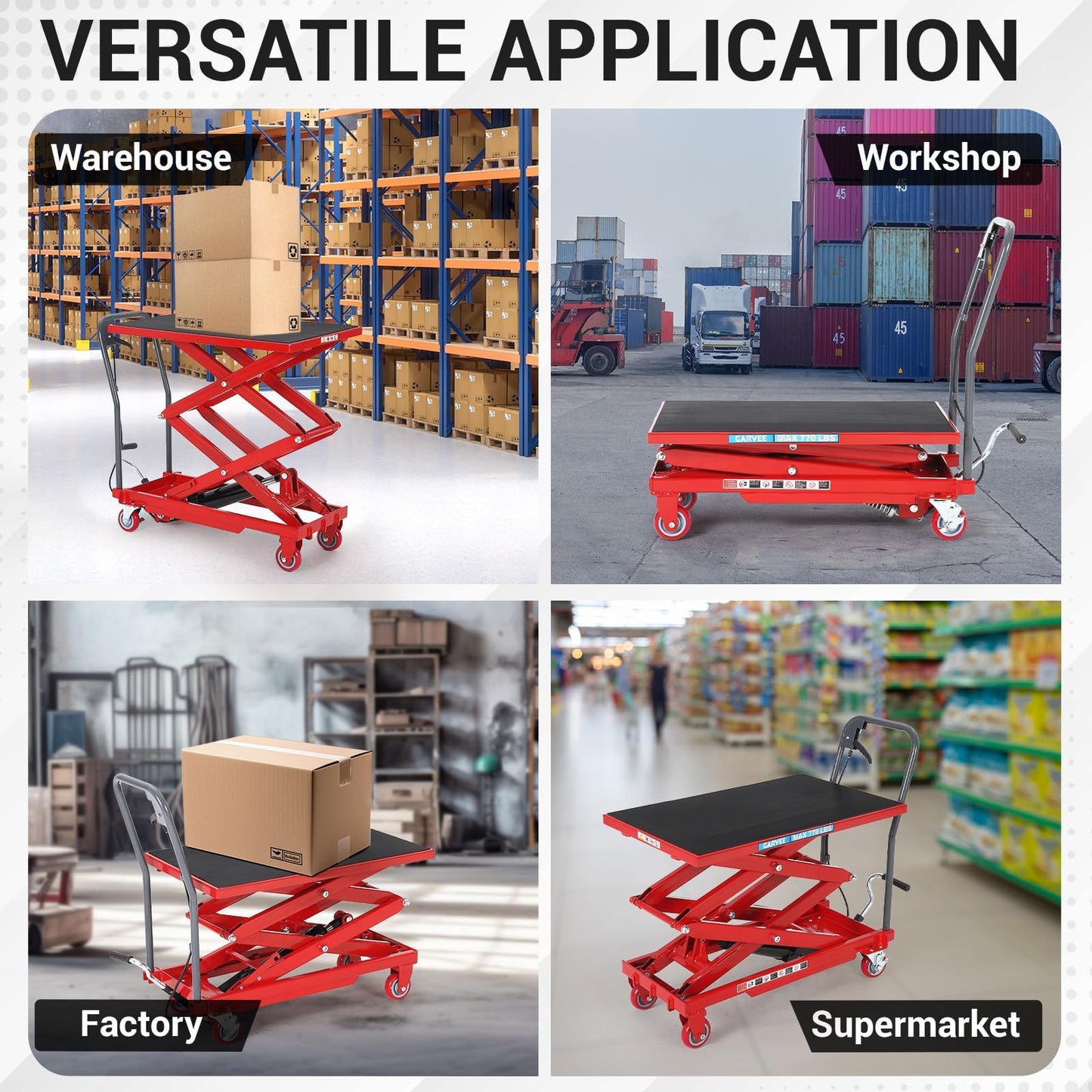 EliteEdge Hydraulic Lift Table Cart, 330lbs Capacity 50" Lifting Height Hydraulic Table Cart, Double Scissor Lift Table with Non-Slip Pad for Material Handling and Transportation, Red