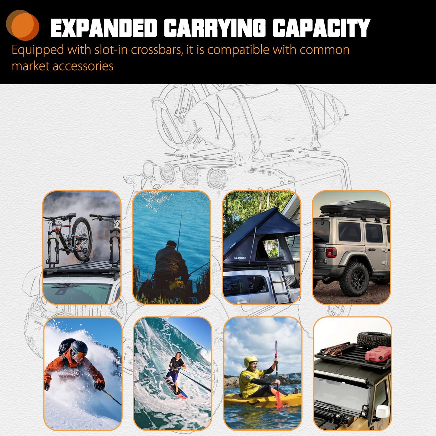 CALLIERT Half Roof Rack Aluminum Cargo Basket 400lb Capacity for 07-18 JK