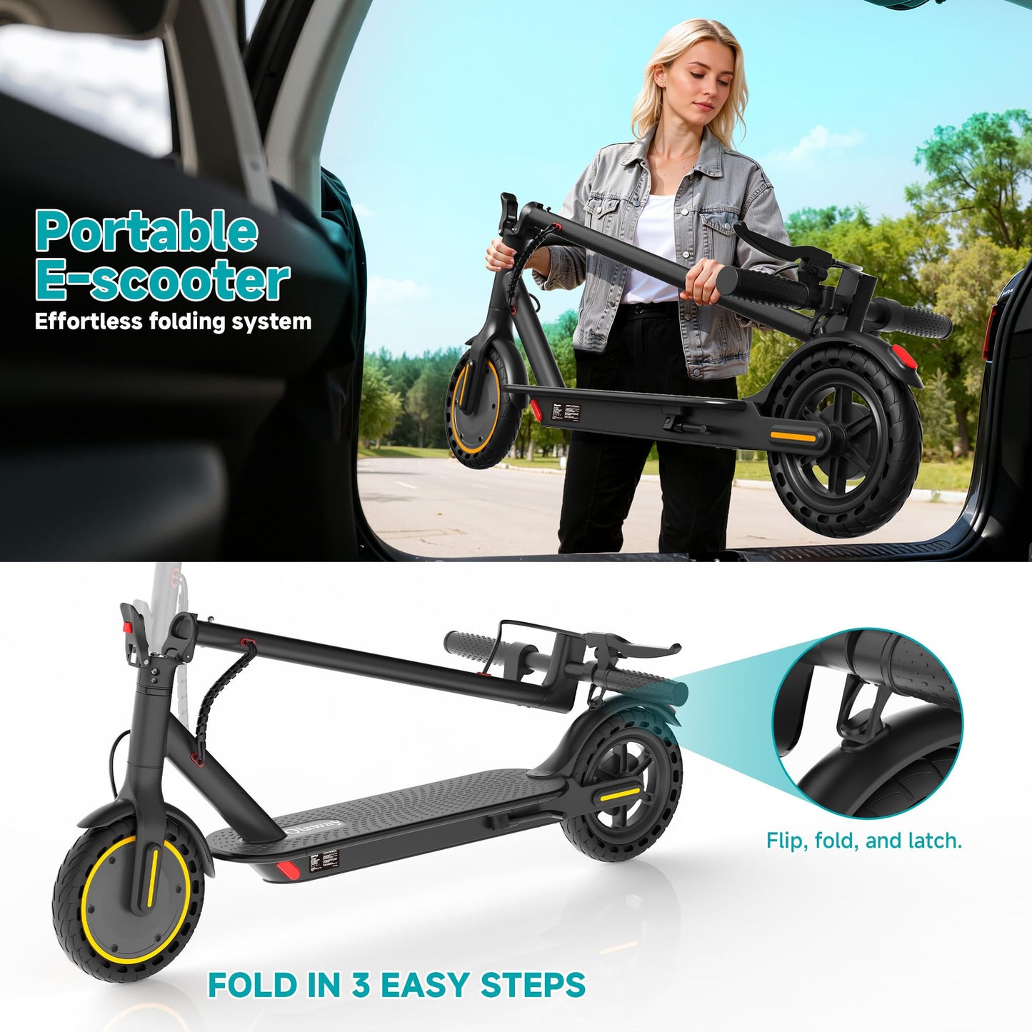 Qlaway 8.5" E Scooter for Adults Aluminum Alloy Frame 20 MPH 350W Motor 281WH Battery, Motorized Scooter Up to 20 Miles Range, Foldable Bearing 265 LBS/APP Control