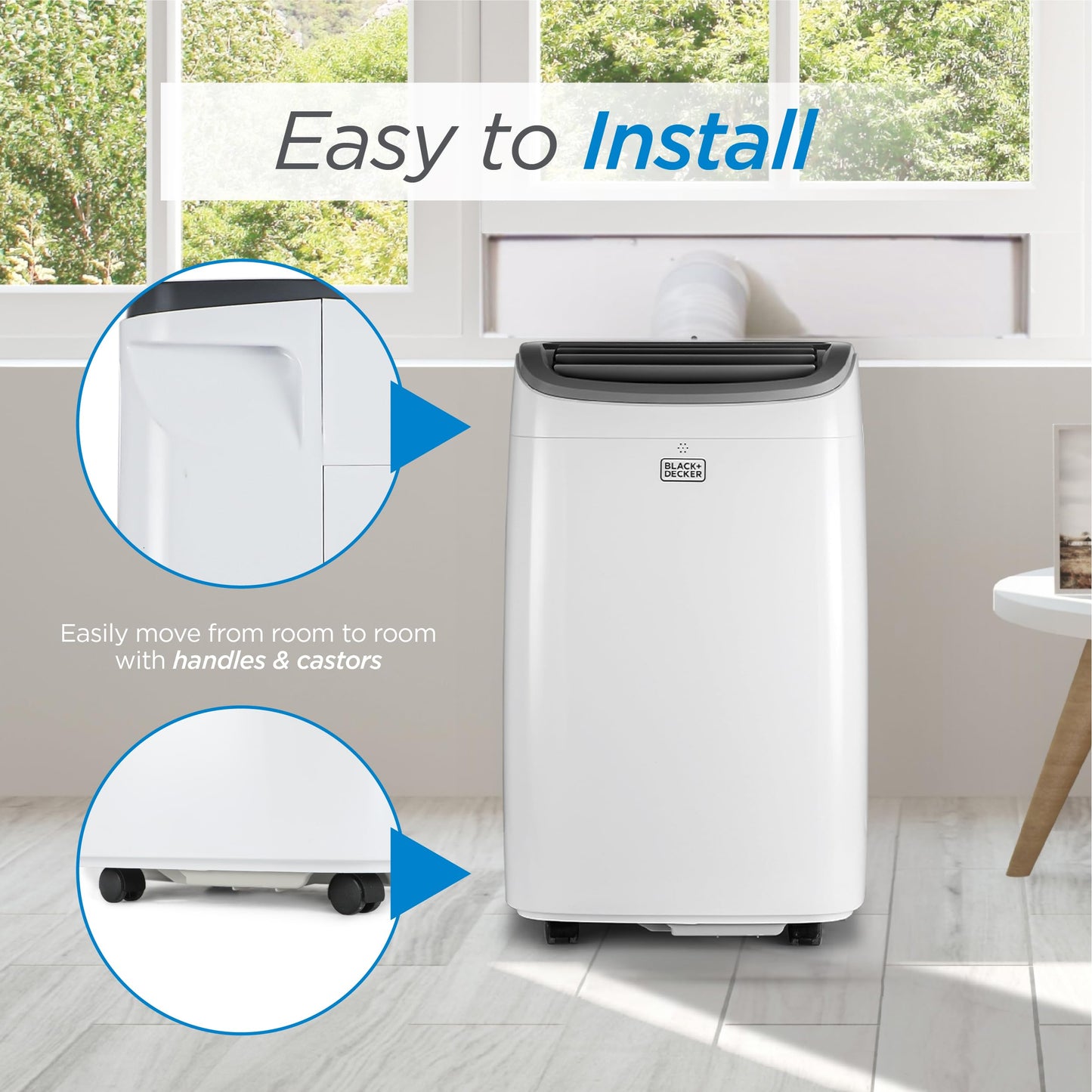 BLACK+DECKER Portable Air Conditioner, 8,000 BTU (3,950 BTU SACC) for Rooms up to 400 Sq. Ft., Portable AC with Follow Me Remote Control and Window Kit, BPACT08WT, White