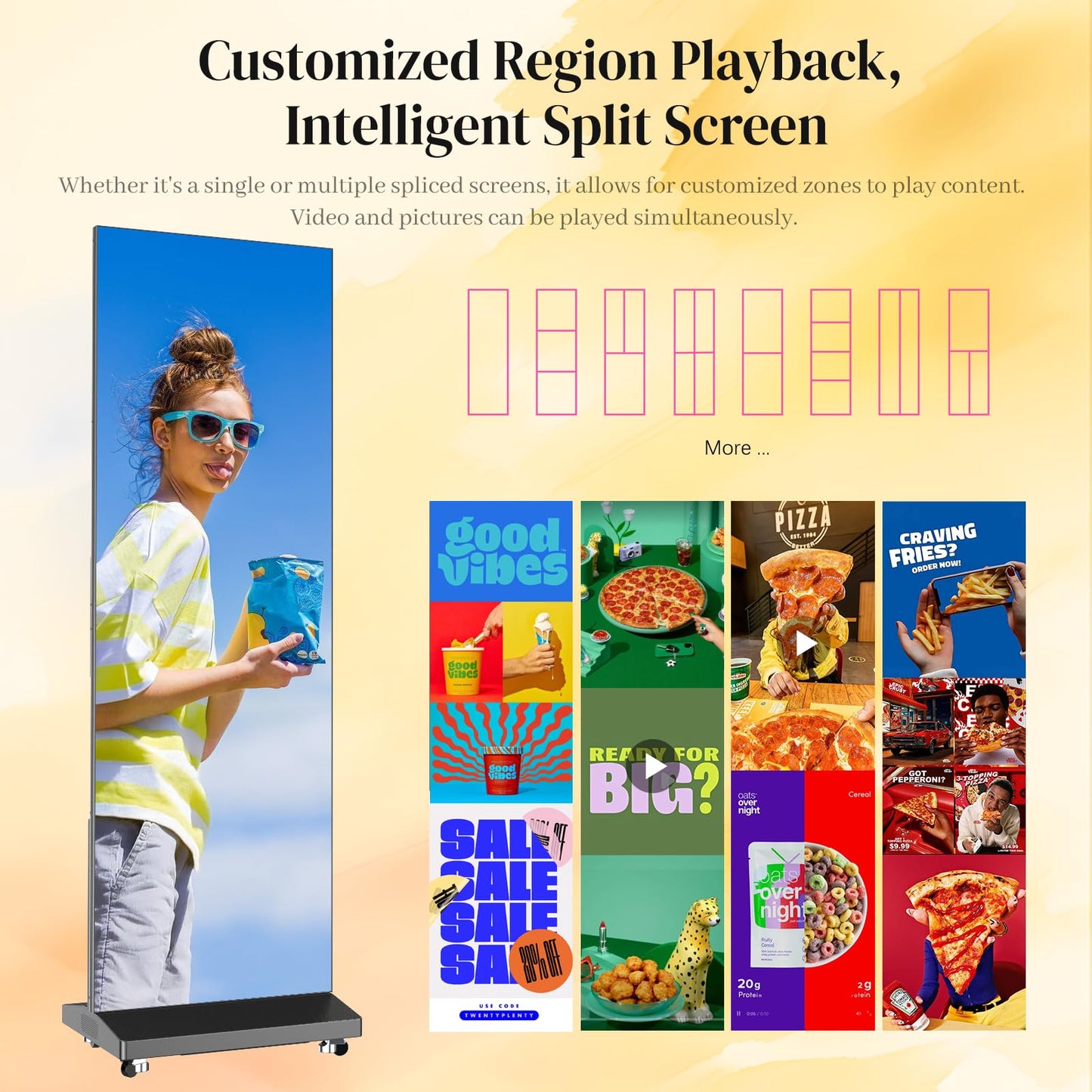 YCKJNB 80″ P1.86 LED Screen Spliceable Flexible Digital Signage Display, Mobile Phone&Computer Software Remote Release, USB Plug-and-Play Full Poster Screen LED Digital Signage Display Black 2-Pack
