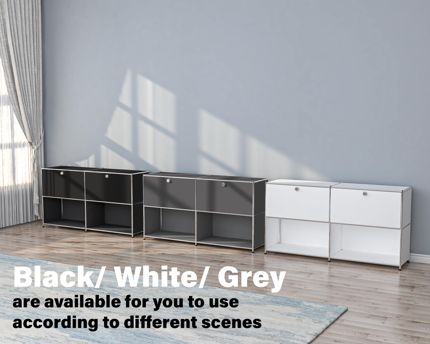 Simplink Metal Sideboard with 2 Flap Doors, DIY Modern Home Furnishing,Perfect for Home, Office, Kitchen, Hallway,Foyer Organization(White)