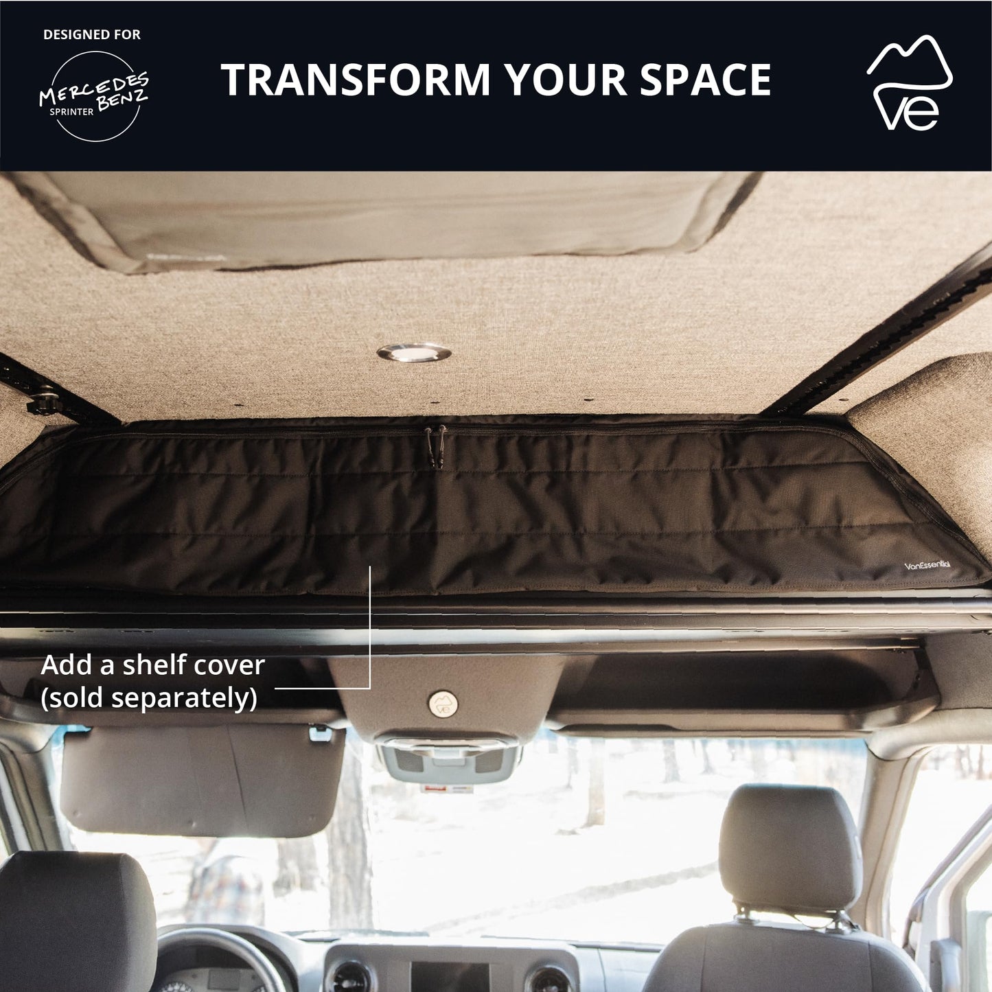 VanEssential Headliner Shelf & Curtain Rod - Mercedes High Roof Sprinter Van 2019+ (VS30)