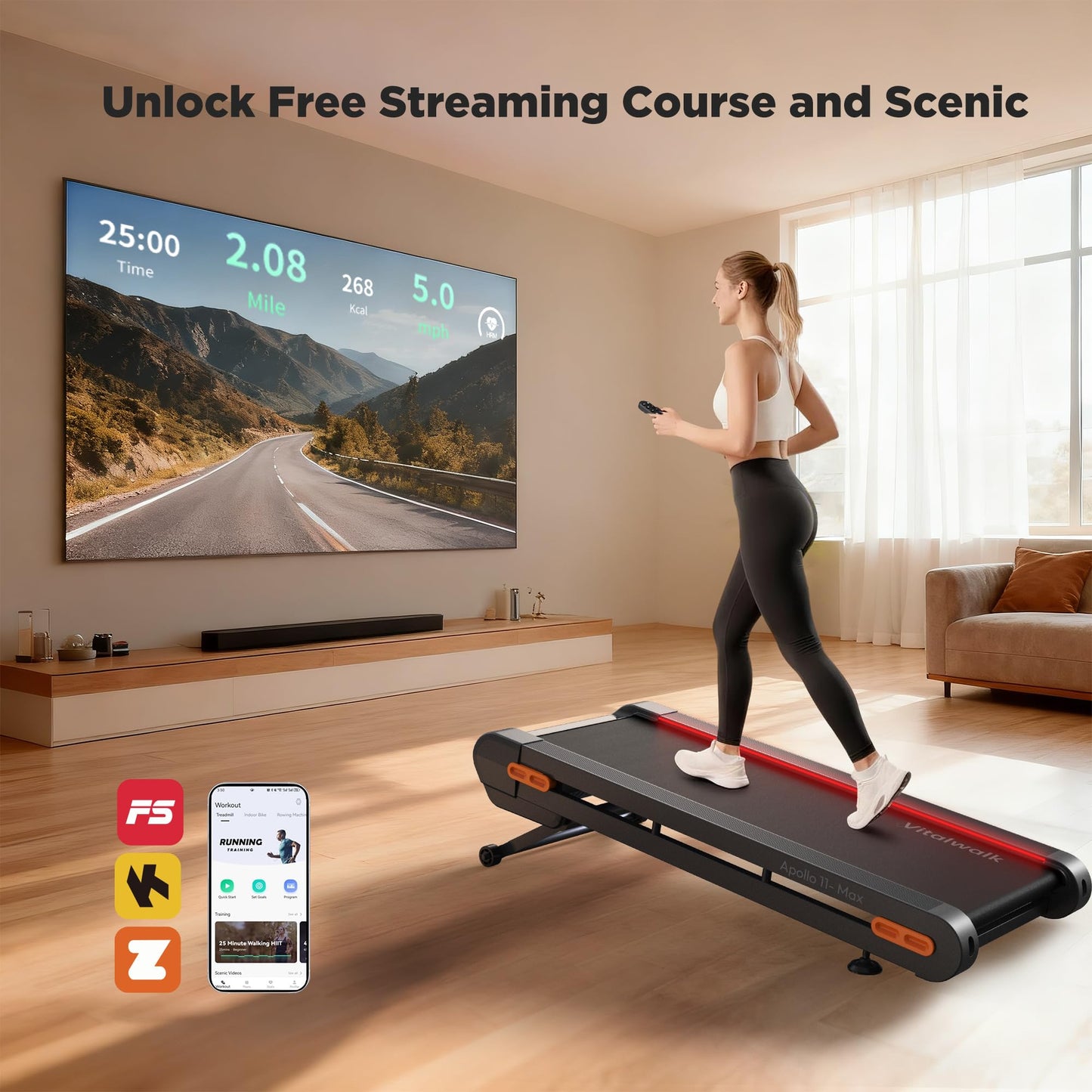 Vitalwalk Walking Pad Treadmill with Incline, 43"x18" Wide Full Deck, Auto Incline, Portable Under Desk Treadmills for Home Office, 4-Way Mobility & Vertical Store, Heavy Duty, APP, Grey, Extra Large