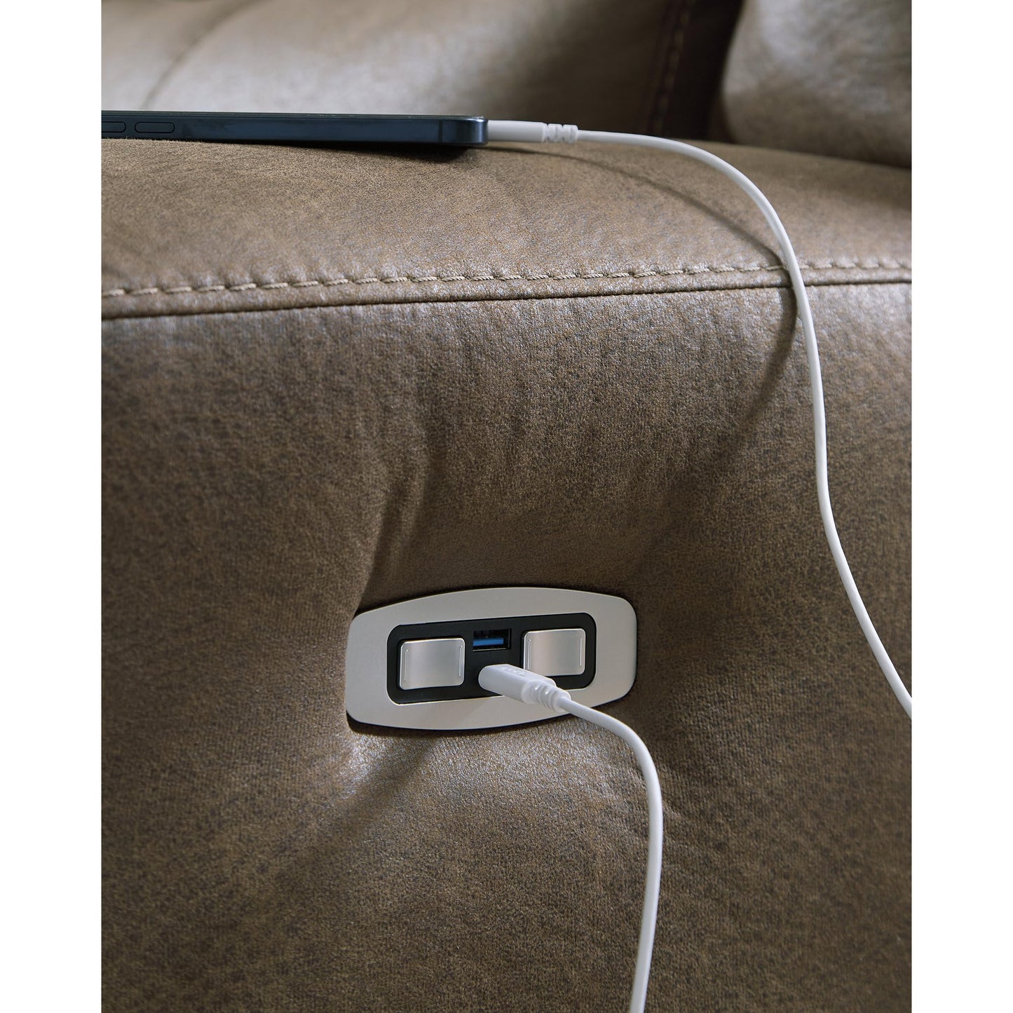 Signature Design by Ashley Bealeaf Contemporary Power Reclining Loveseat with Console, Adjustable Headrest, USB Charging Ports and Storage, Dark Brown