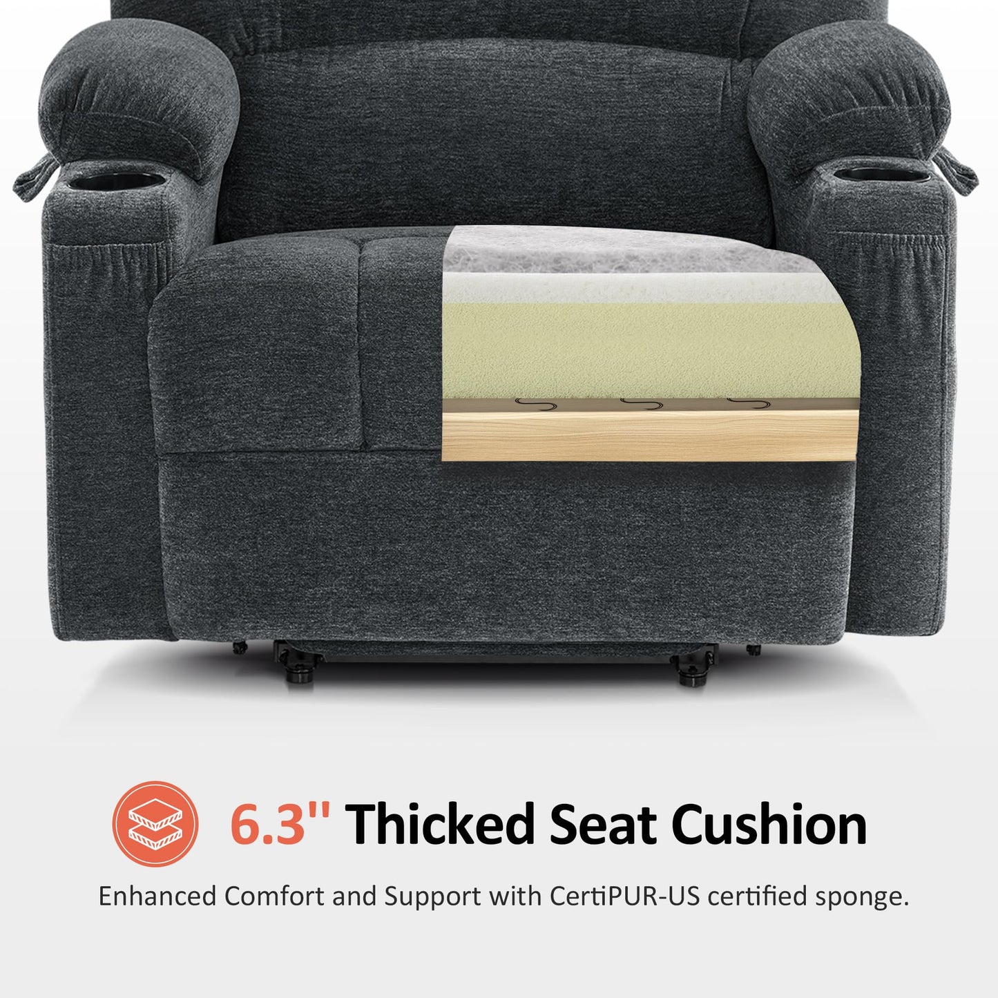MCombo Power Lift Recliner Chair for Elderly, Lift Chair with Heat and Massage, 150° Max Recline, Extra Wide Lift Recliner for Big People, Fabric R7096 (Medium-Wide, Dark Grey)