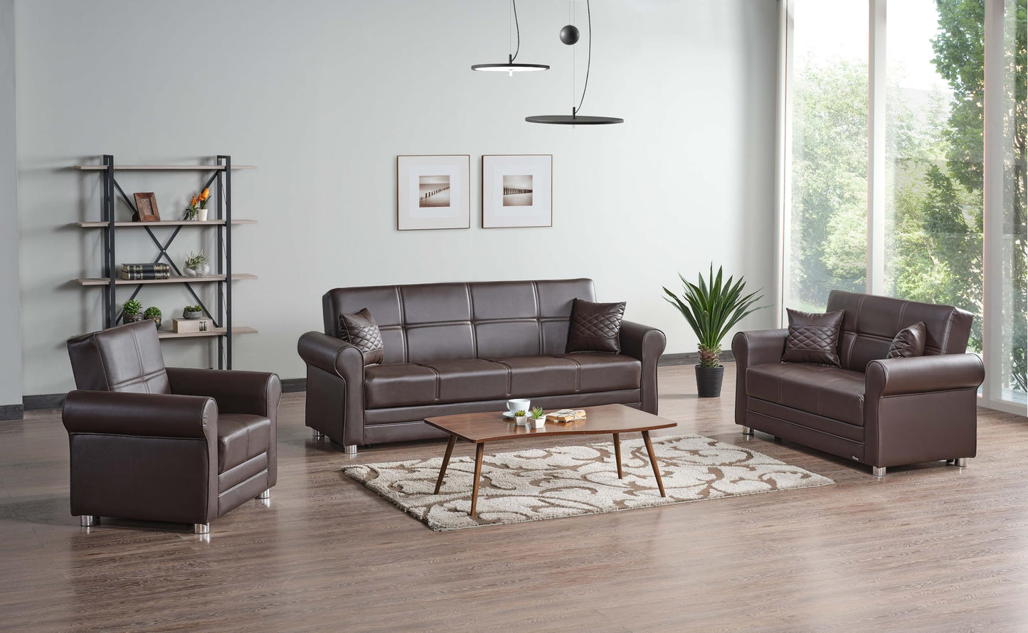 Ottomanson Convertible Sofa Bed Futon Couch with Hidden Storage & Click-Clack Sit-Sleep Conversion – Firm Support Sleeper Sofa for Living Room, Apartment & Guest Room, Brown