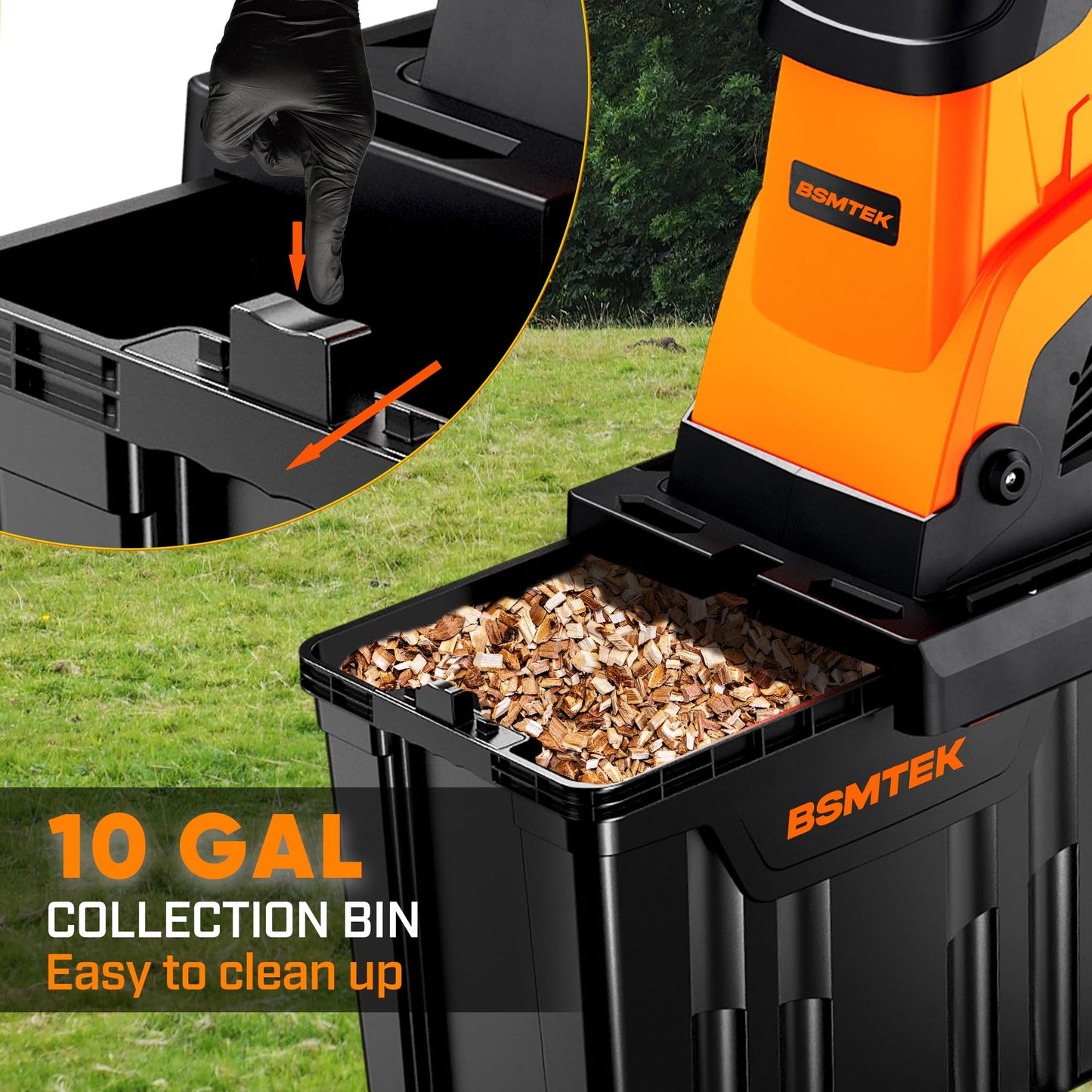 50L Collecting Bin, 15-Amp Wood Chipper Shredder, High Efficiency Electric Mulcher Shredding Machine with 25:1 Reduction Ratio, 1.8In Cutting Diameter, Portable Wheels for Yard Cleanup, New Orange