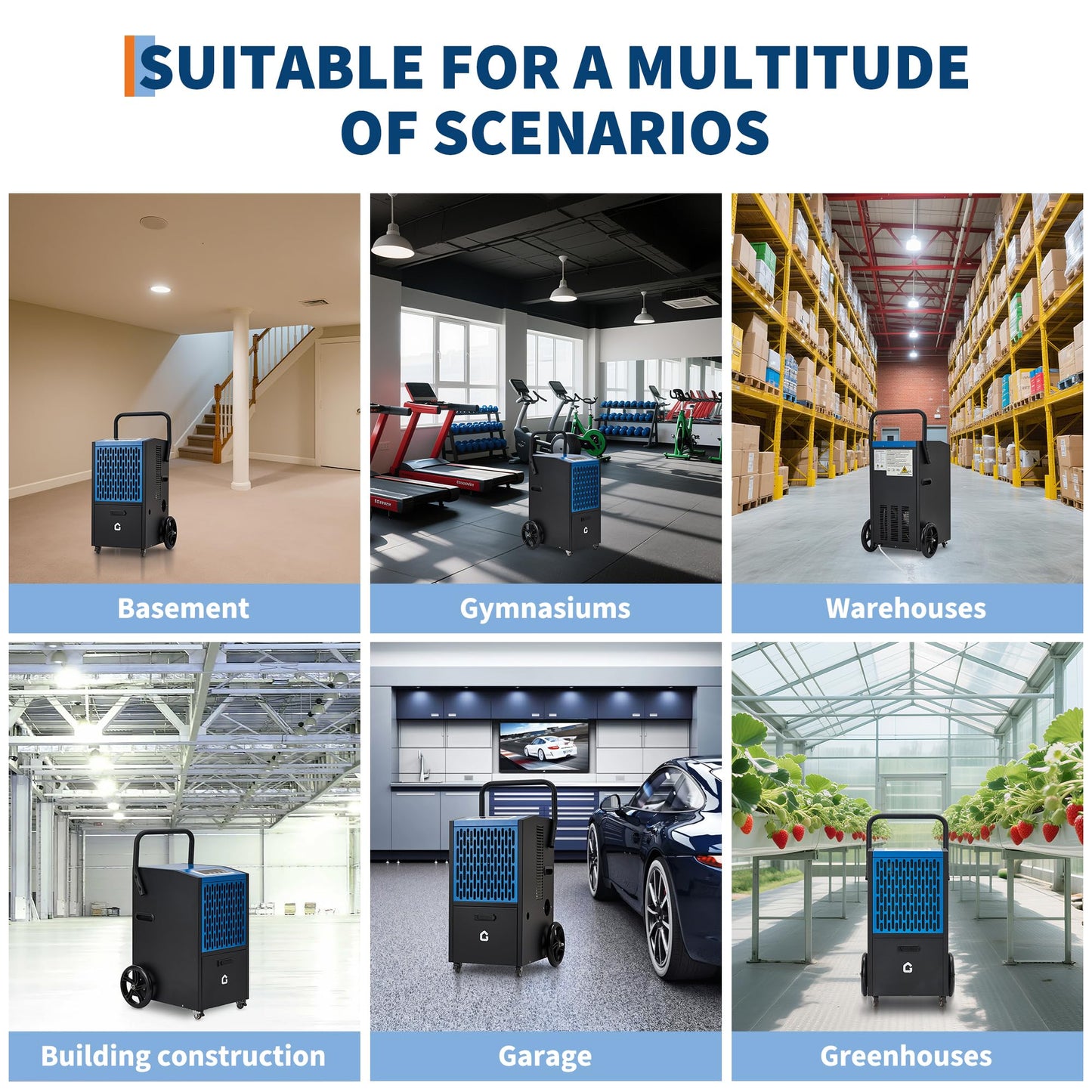 Commercial Dehumidifier, 105 Pint, Dehumidifier for Basement with Pump, Drain Hose, 5000 Sq. Ft Coverage, Timer, 4 Wheels, for Warehouse, Flood Repair, 110V