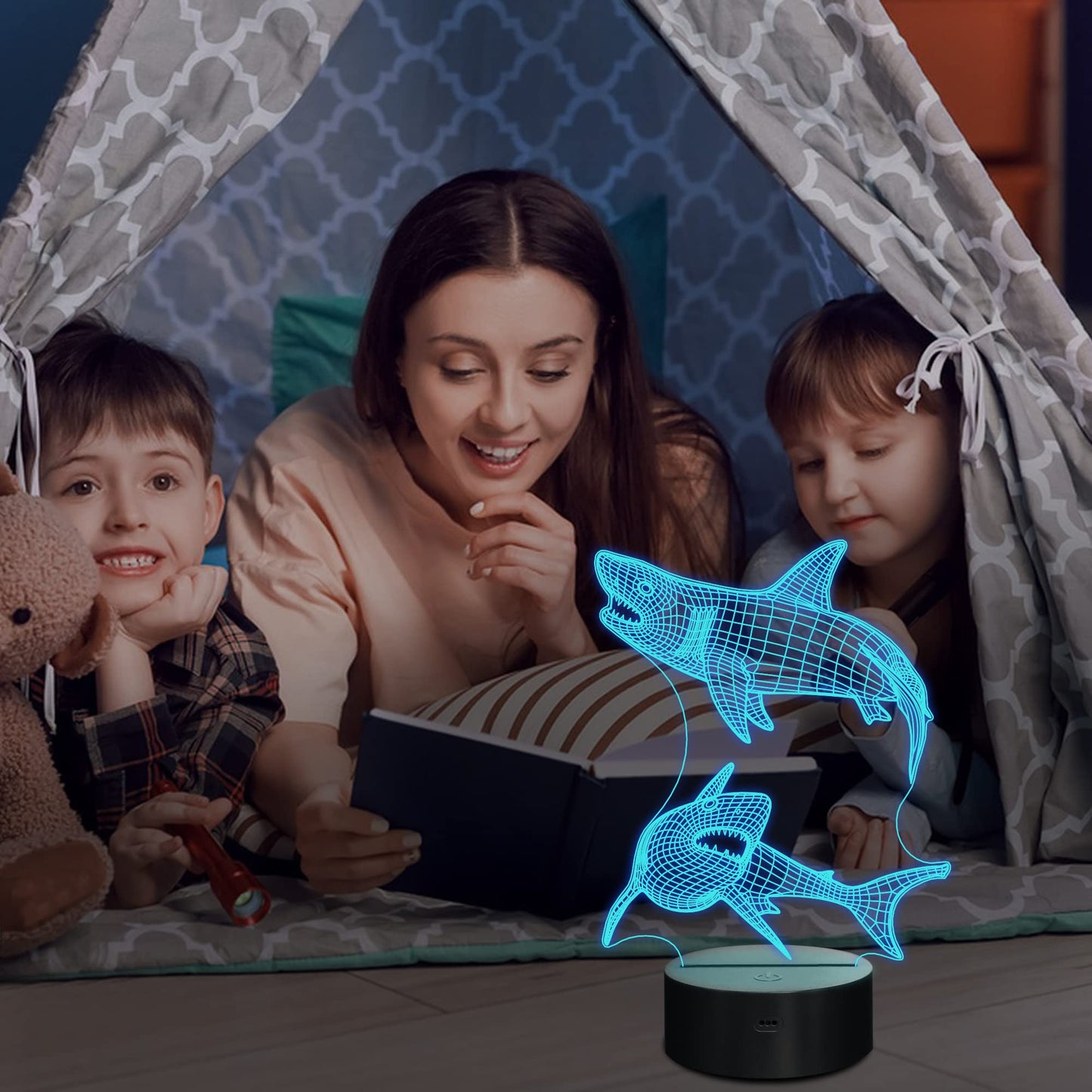 Lampeez 3D Shark Night Light - Multicolored Acrylic Lamp with Remote Control