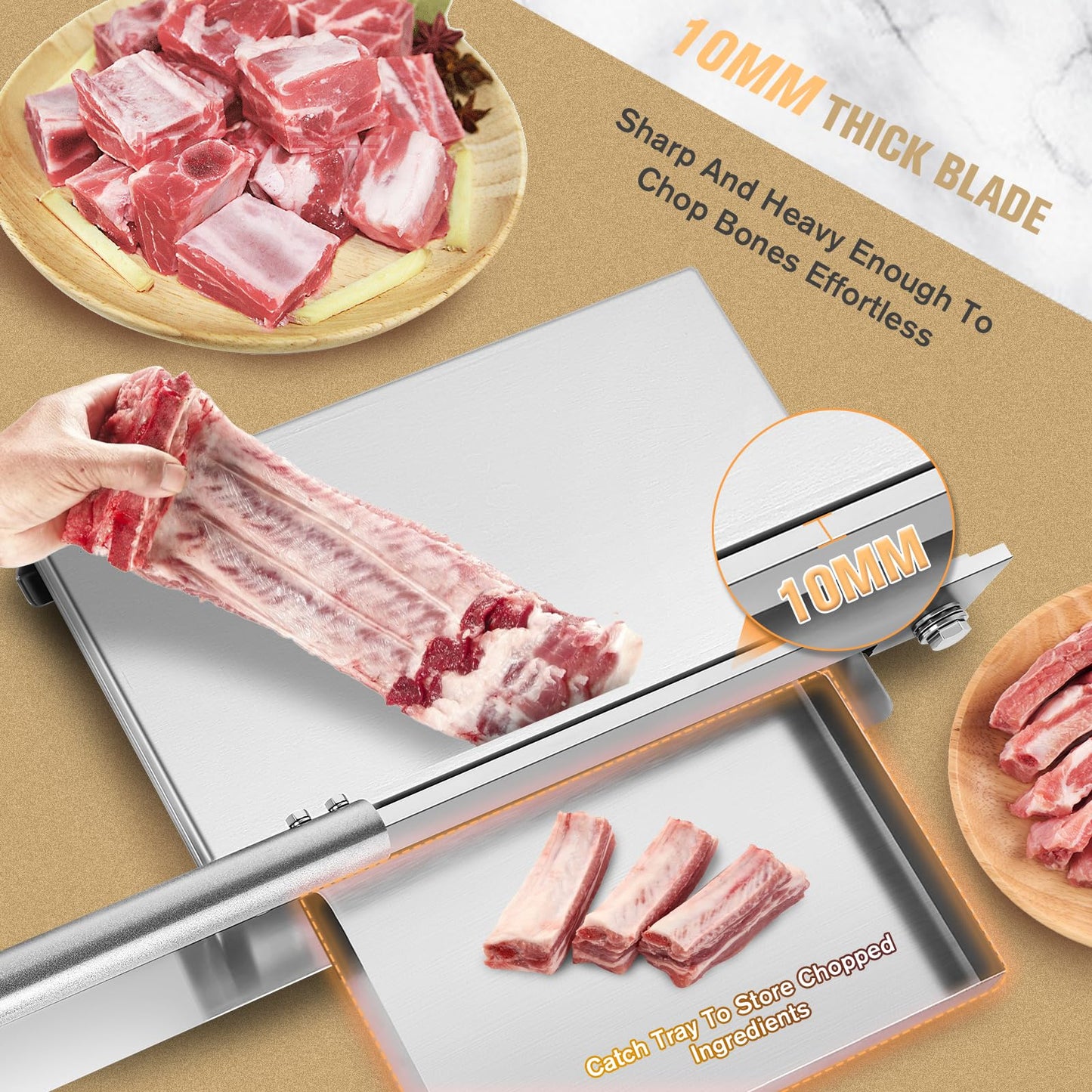 Moongiantgo Manual Meat Bone Cutter Rib Slicer Heavy Duty Chicken Cutting Machine with 16 Inch Knife SUS Bone Chopper for Beef Goat Pig Fish Butcher Commercial Kitchen (KD0298)