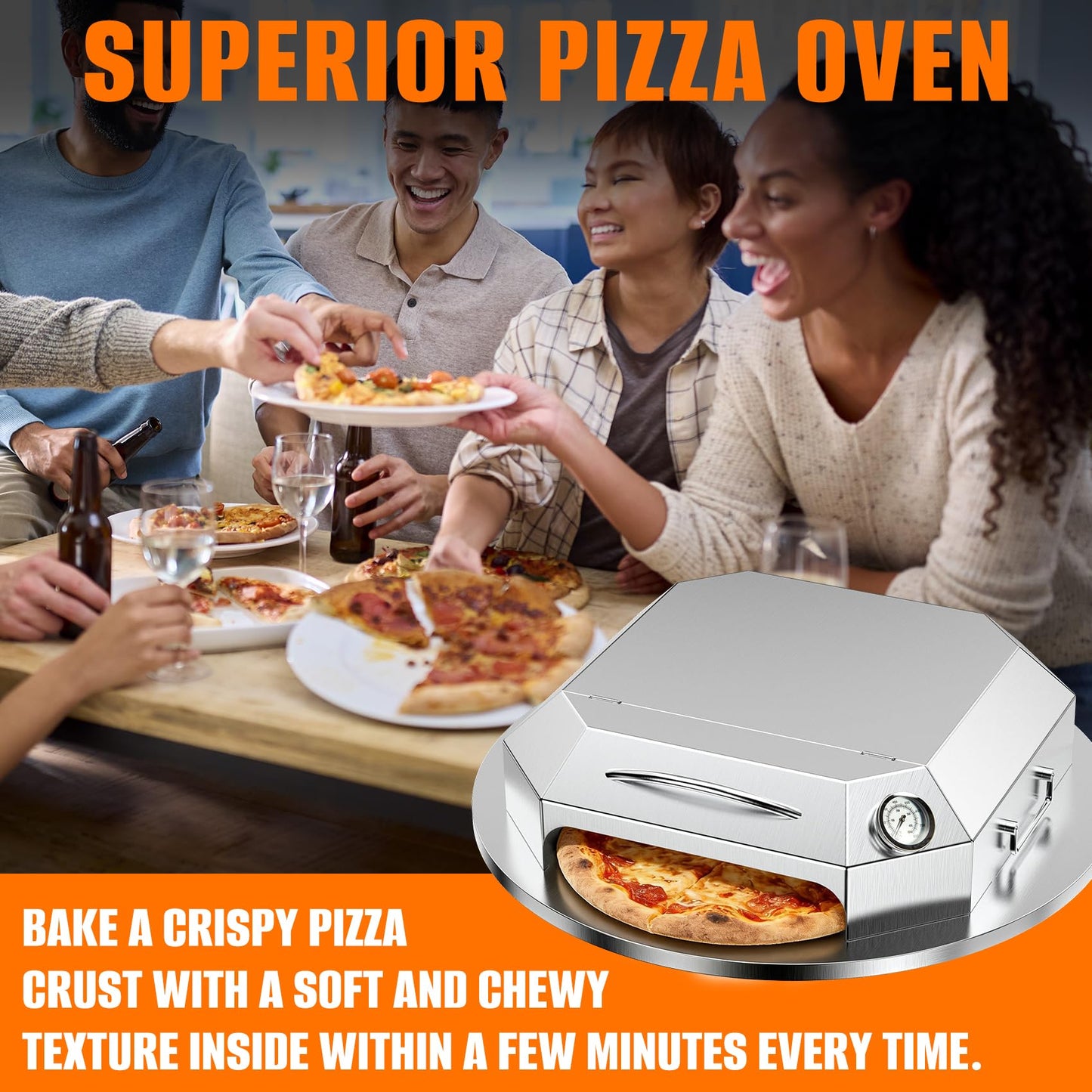 Onlyfire Stainless Steel Pizza Oven Kit for 22 Inch Charcoal Kettle Grilll - Outdoor Grill Top Pizza Oven Kit, Pizza Maker Tool Set Including Pizza Chamber, Pizza Stone, Pizza Peel and Thermometer