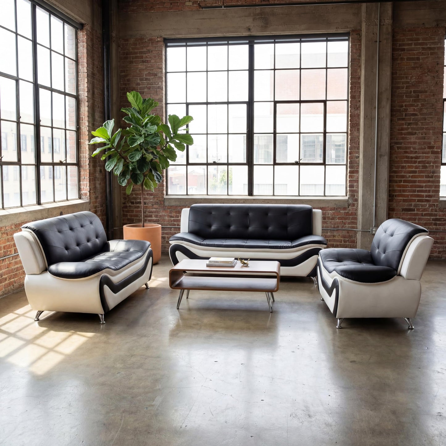 Trygoal 3 Piece Sofa Sets for Living Room, Modern Sectional Couch and Loveseat & Armchair Set, Mid-Century Furniture Sets for Living Room, Apartment, Office, Black & White