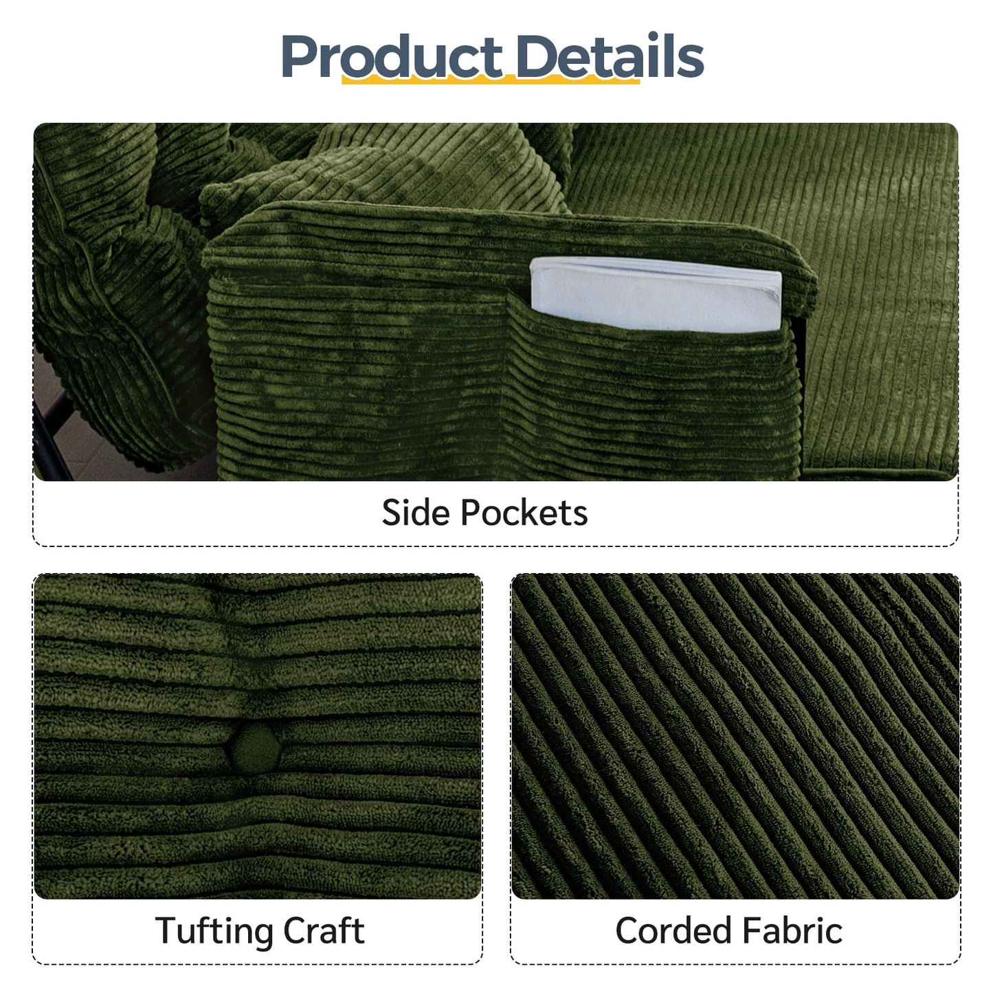 MAXYOYO Adjustable Floor Sofa Couch with 2 Pillows, Multi-Functional Bean Bag Bed, 5-Position Foldable Lazy Sofa Bed with Armrest, Versatile Floor Seating for Reading, Dark Green, Double