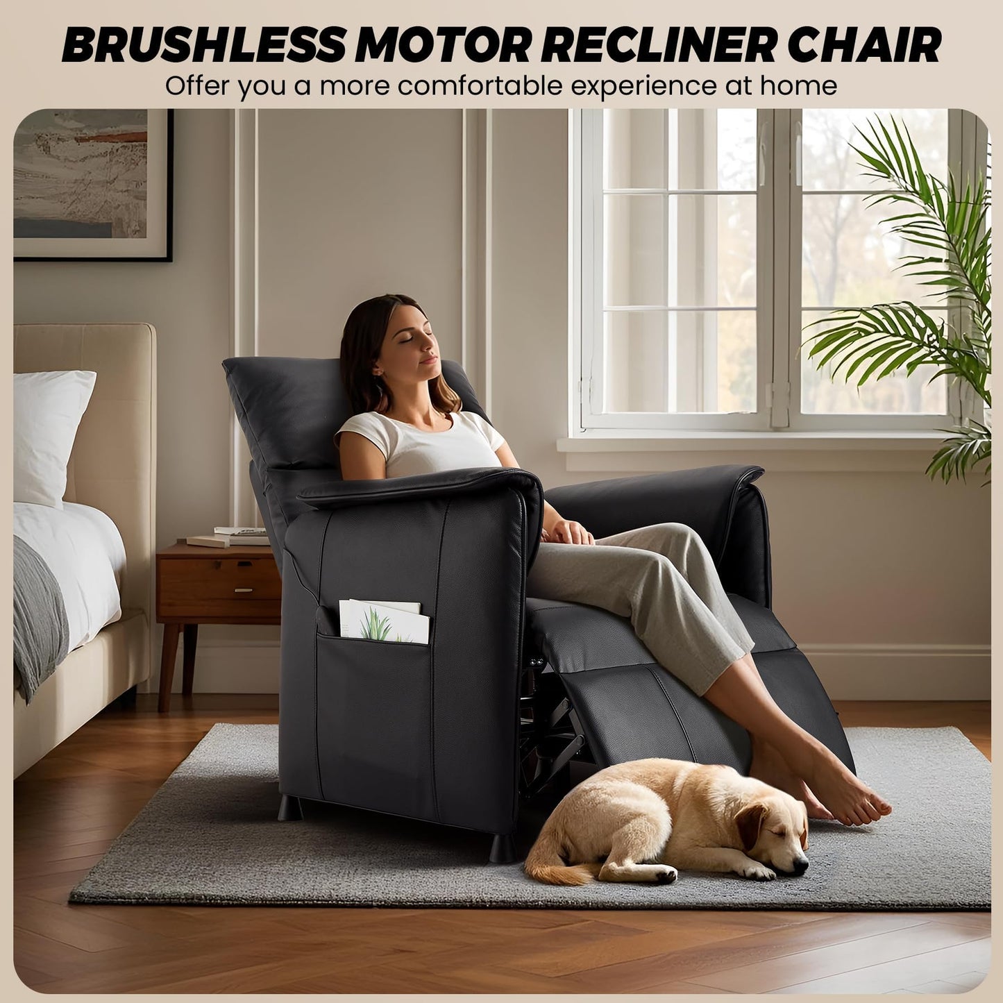 Electric Recliner Chair with Heat and Massage, Power Recliner Sofa Bed for Living Room, Home Theater or Office, Heated Recliner, Adjustable PU Leather Massage Chair, Remote Control, Black