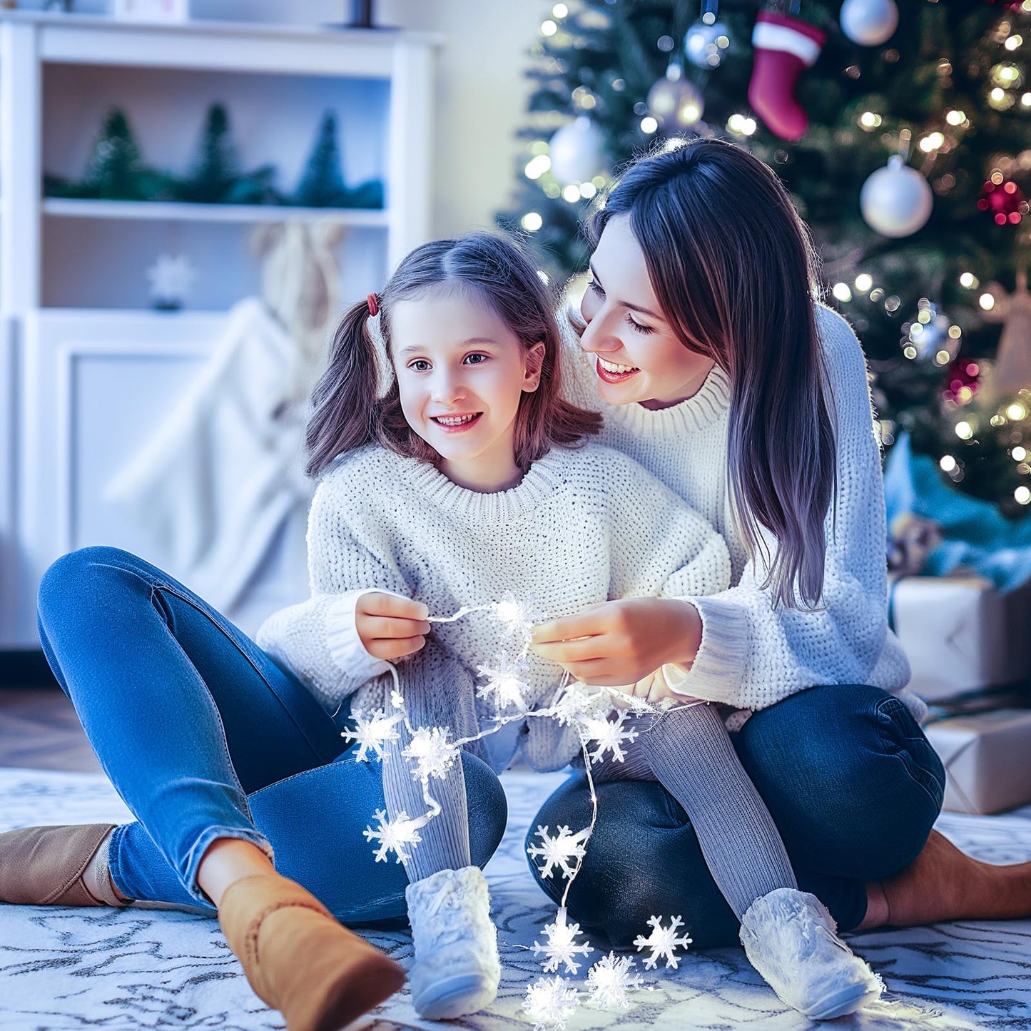 Minetom 2 Pack Christmas Lights, 14 Ft 30 LED Snowflakes, Waterproof, Pure White