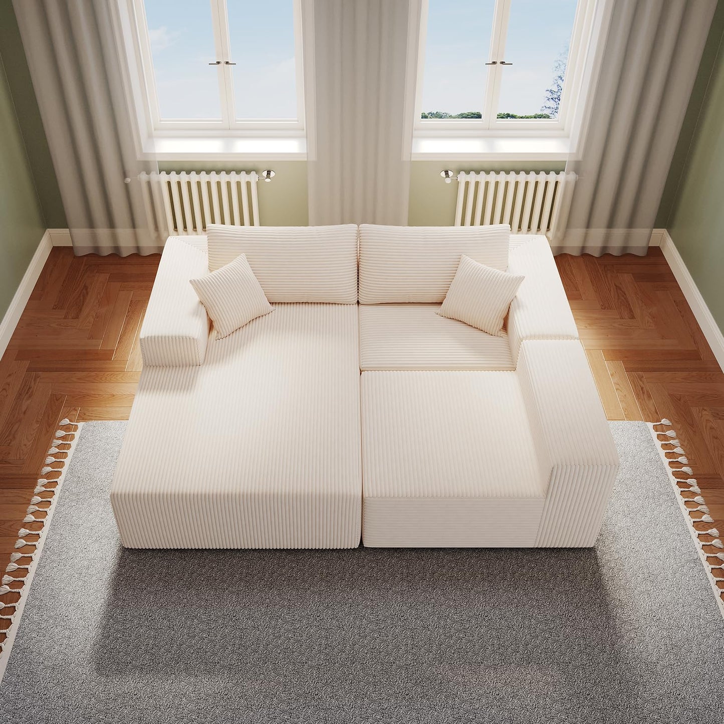 WHGBJA 108" Modular Sectional Sofa — Oversized Cloud Couch with L-Shape Chaise, Upholstered 3-Seat Modular Sectional for Living Room (Beige)