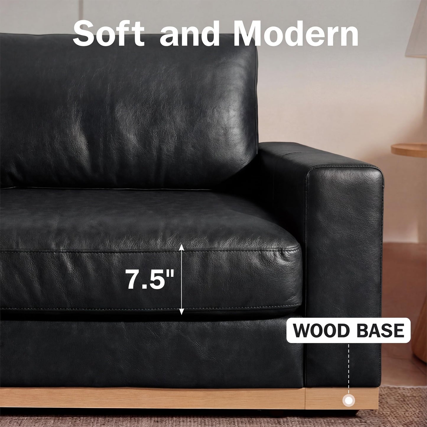 WEUP 86" Modern Single Sofa for Living Room,2 Seater Deep Seat Modular Sofa Couch,PU Leather,Solid Wood Frame,Spring Cushions, Removable Covers,Tool-Free Assembly for Small Spaces,Black