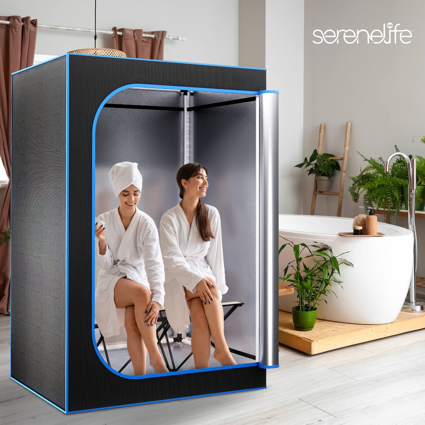 SereneLife Full Size 2 Person Portable Steam Sauna for Detoxification – Personal Home Spa for Home Detox Calm Your Body and Mind, Remote Control, 2 Foldable Chairs,
