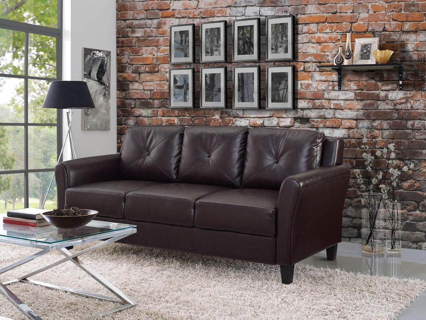 Studio Living Harrington 80.3" Sofa, Transitional Modern, Pocket Coil Comfort, Easy Assembly, Vegan Leather, Java