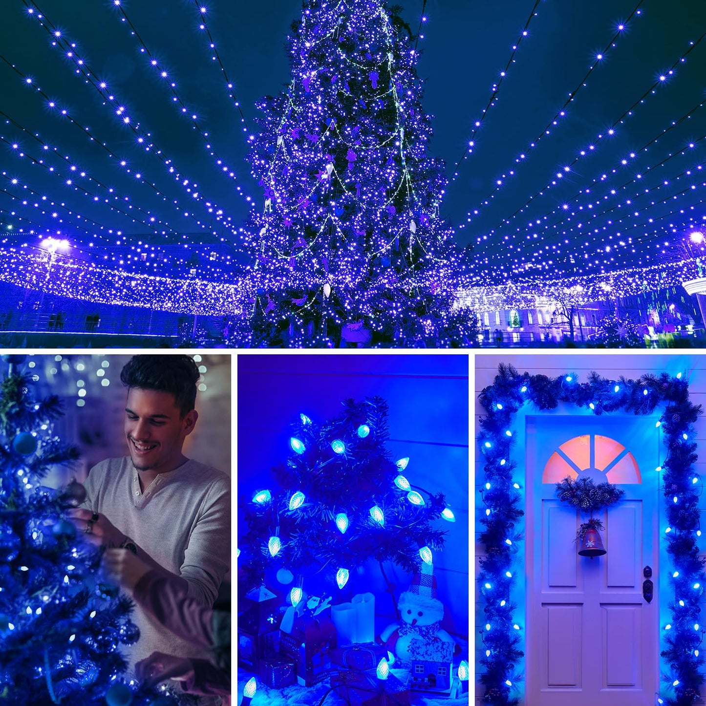 Minetom C9 LED Christmas Light Bulbs, Shatterproof, Dimmable, E17 Base, 25 Count, Blue