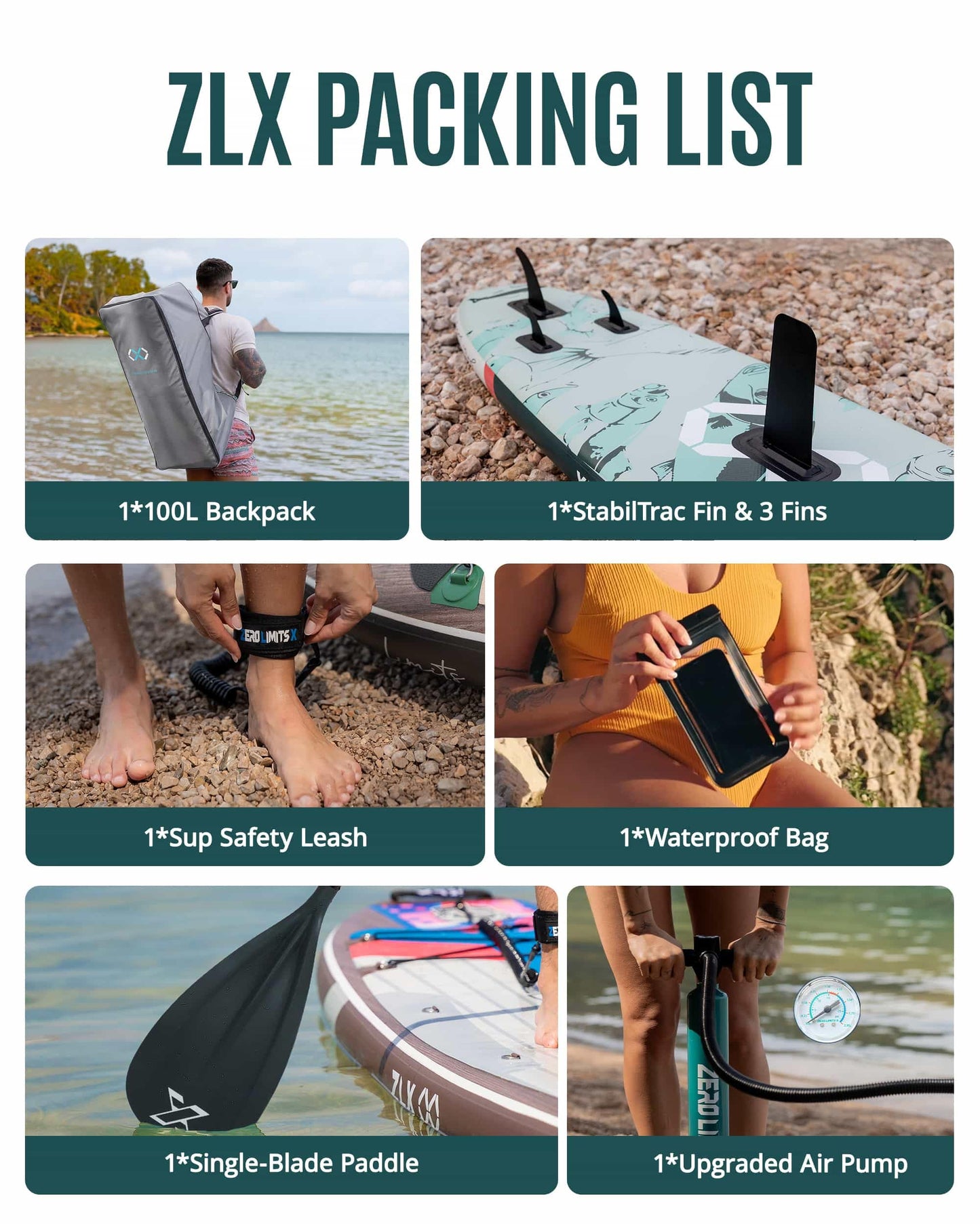 ZLX 11'6"x35" Ultra Wide Inflatable Stand Up Paddle Board | Stable Non-Slip Deck Pad, Unique Fin System, Premium SUP Accessories & Backpack - Upgraded Pump for Adults, All Skill Levels