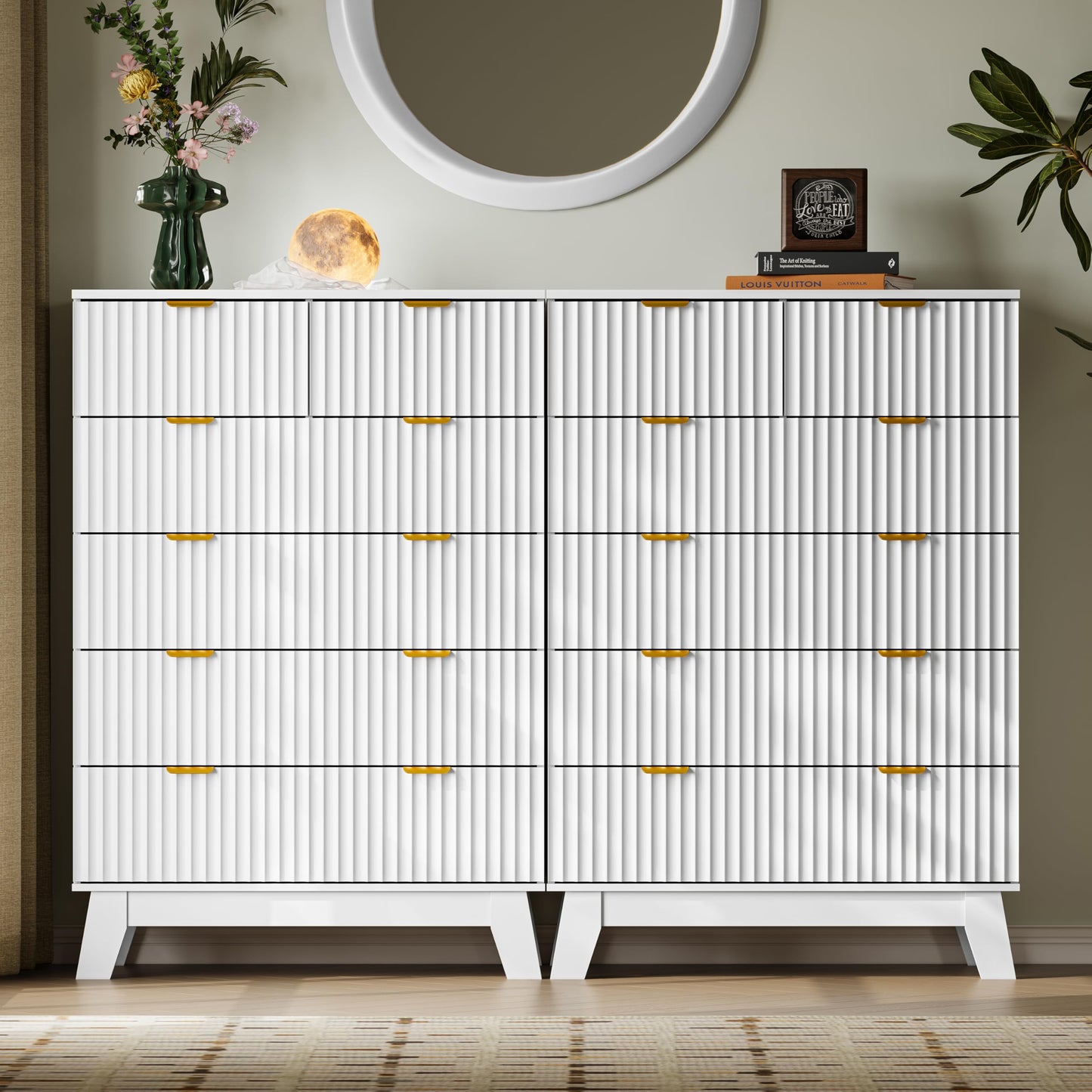 BORNOON 46" Tall Dresser for Bedroom, 6-Drawer Fluted Chest of Drawers, Modern Wood Highboy with Deep Storage, Metal Slides and Handles, Anti-Tip Kit, Vertical Clothes Organizer for Apartment, Nursery